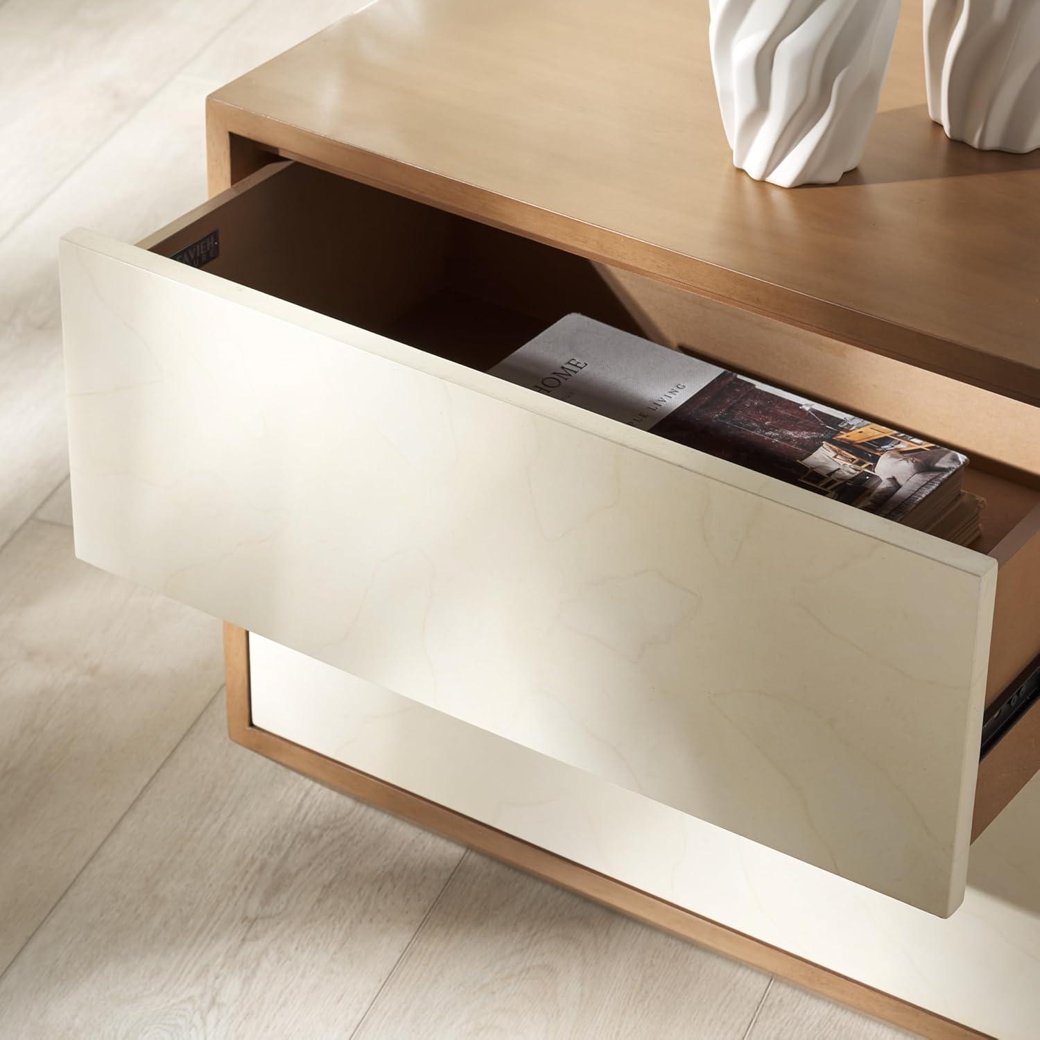 image:imageSAFAVIEH Couture Collection Edalina Natural Brown amp White 2Drawer Nightstand Fully AssembledNaturalWhite
