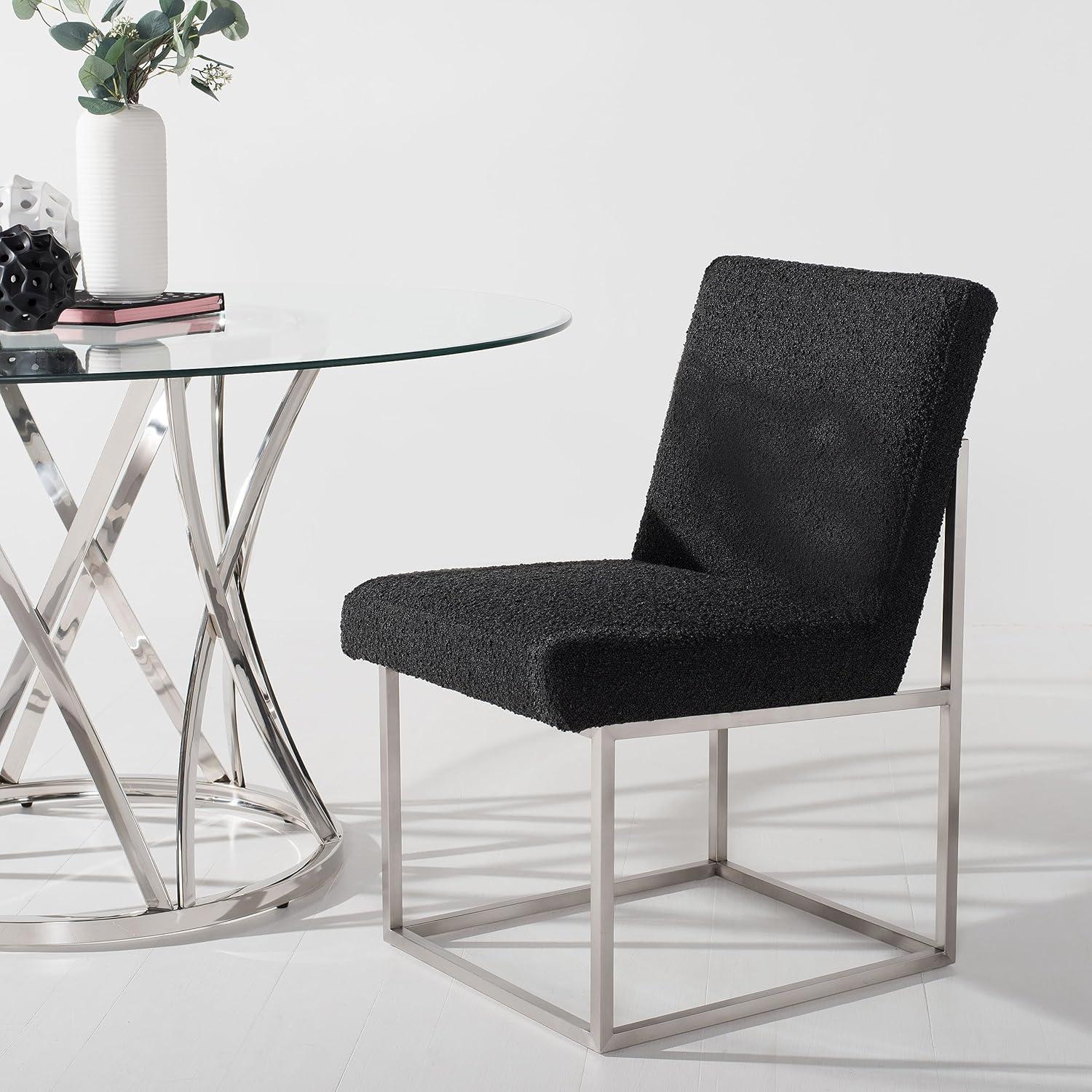image:imageSAFAVIEH Couture Collection Jenette Black BoucleSilver Leg Dining Chair Fully AssembledBlackSilver Boucle