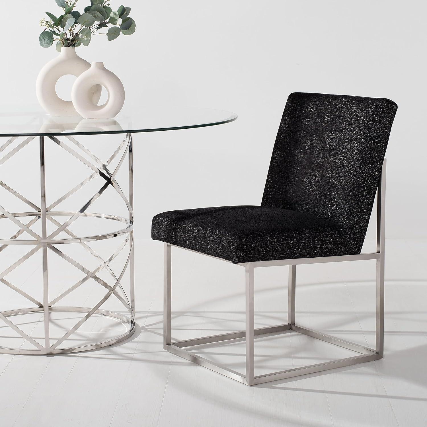 image:imageSAFAVIEH Couture Collection Jenette Black BoucleSilver Leg Dining Chair Fully AssembledBlackSilver Linen