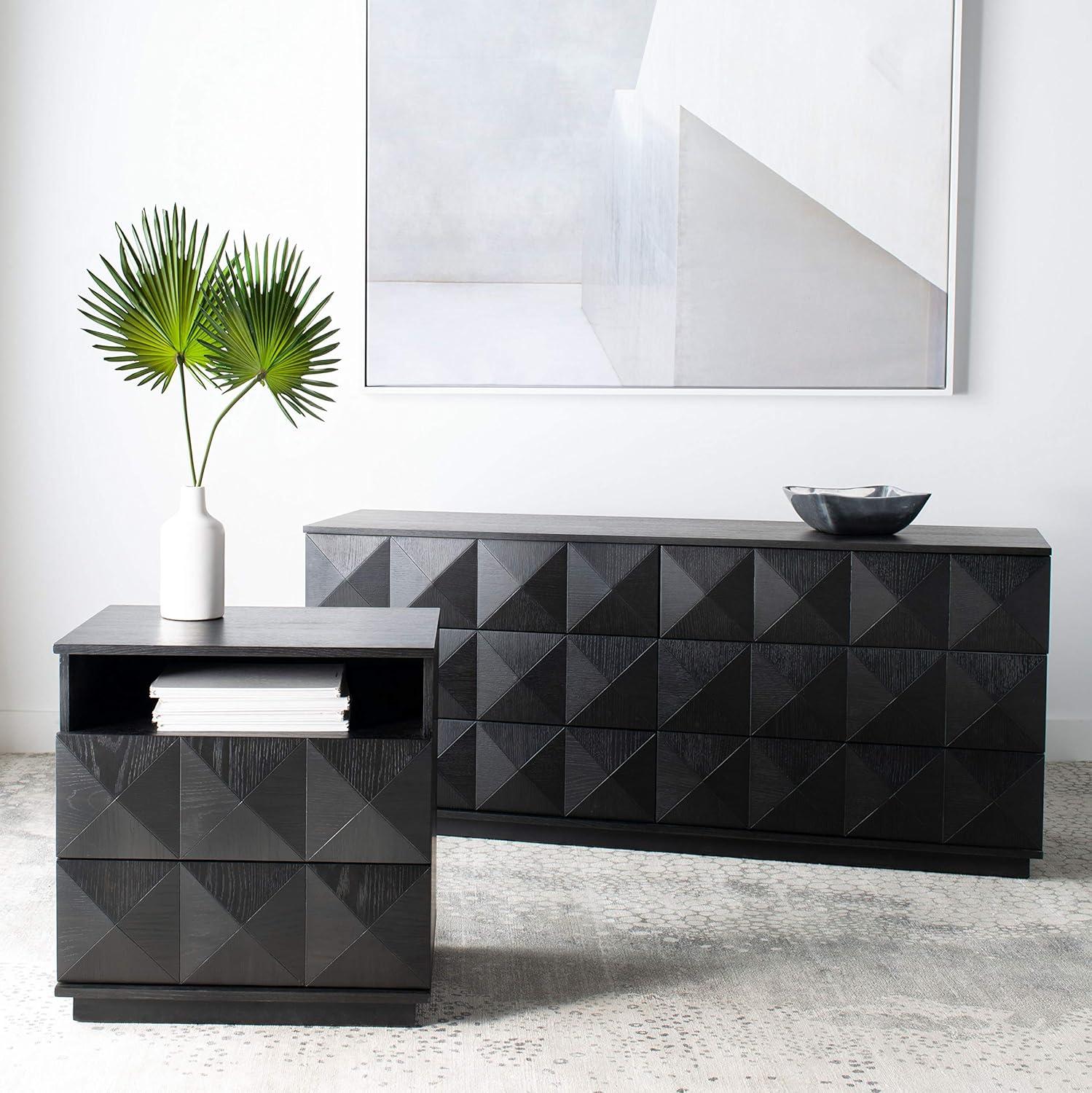 image:imageSAFAVIEH Couture Collection Patty Natural 2Drawer Nightstand Fully AssembledBlack