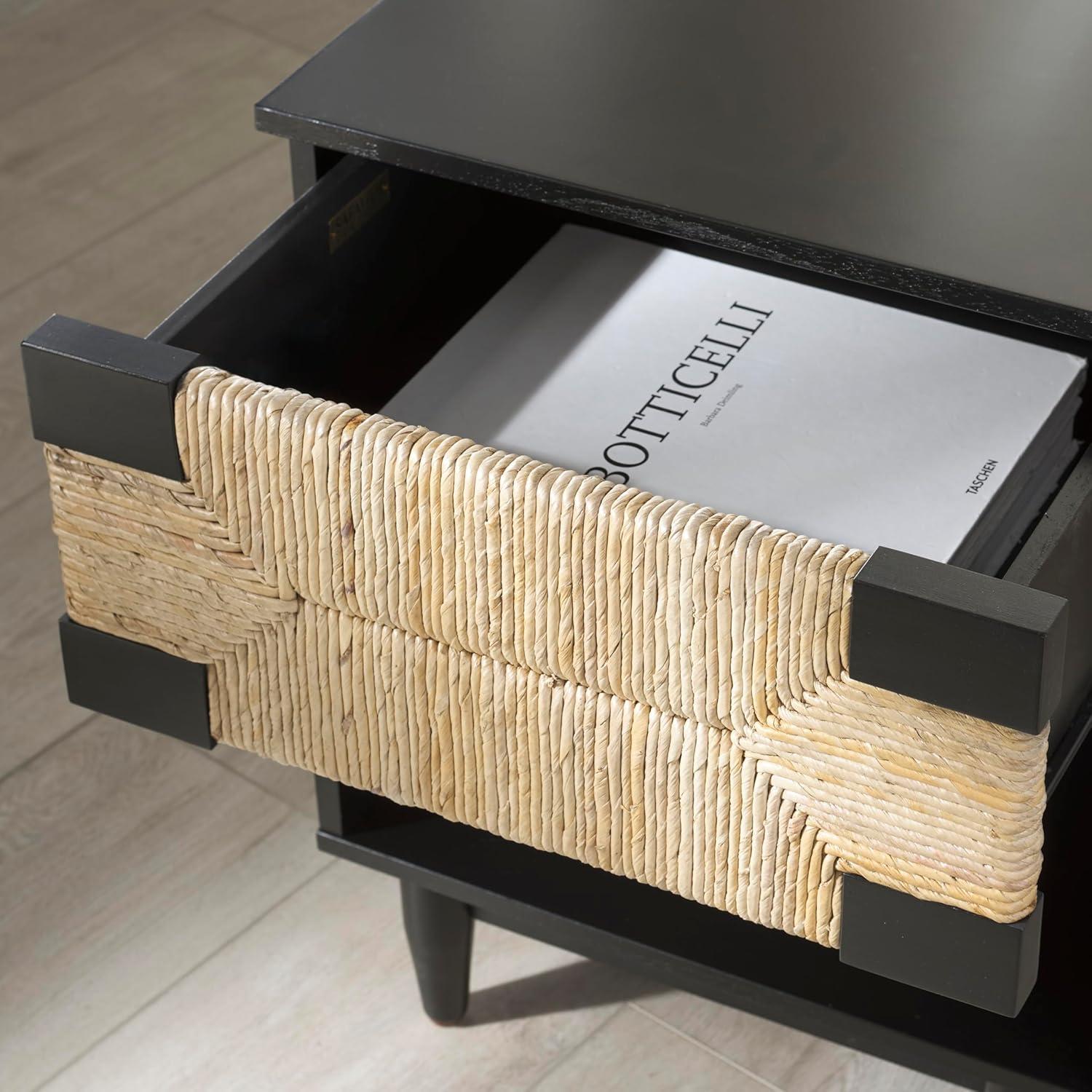 image:imageSAFAVIEH Couture Collection Roseanne Black amp Natural Brown Banana Stem 1Drawer NightstandBlackNatural