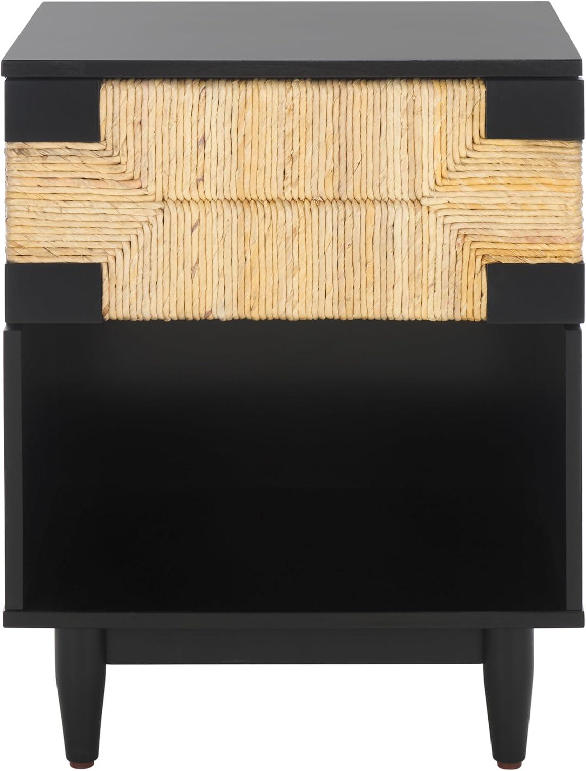 image:imageSAFAVIEH Couture Collection Roseanne Black amp Natural Brown Banana Stem 1Drawer NightstandBlackNatural