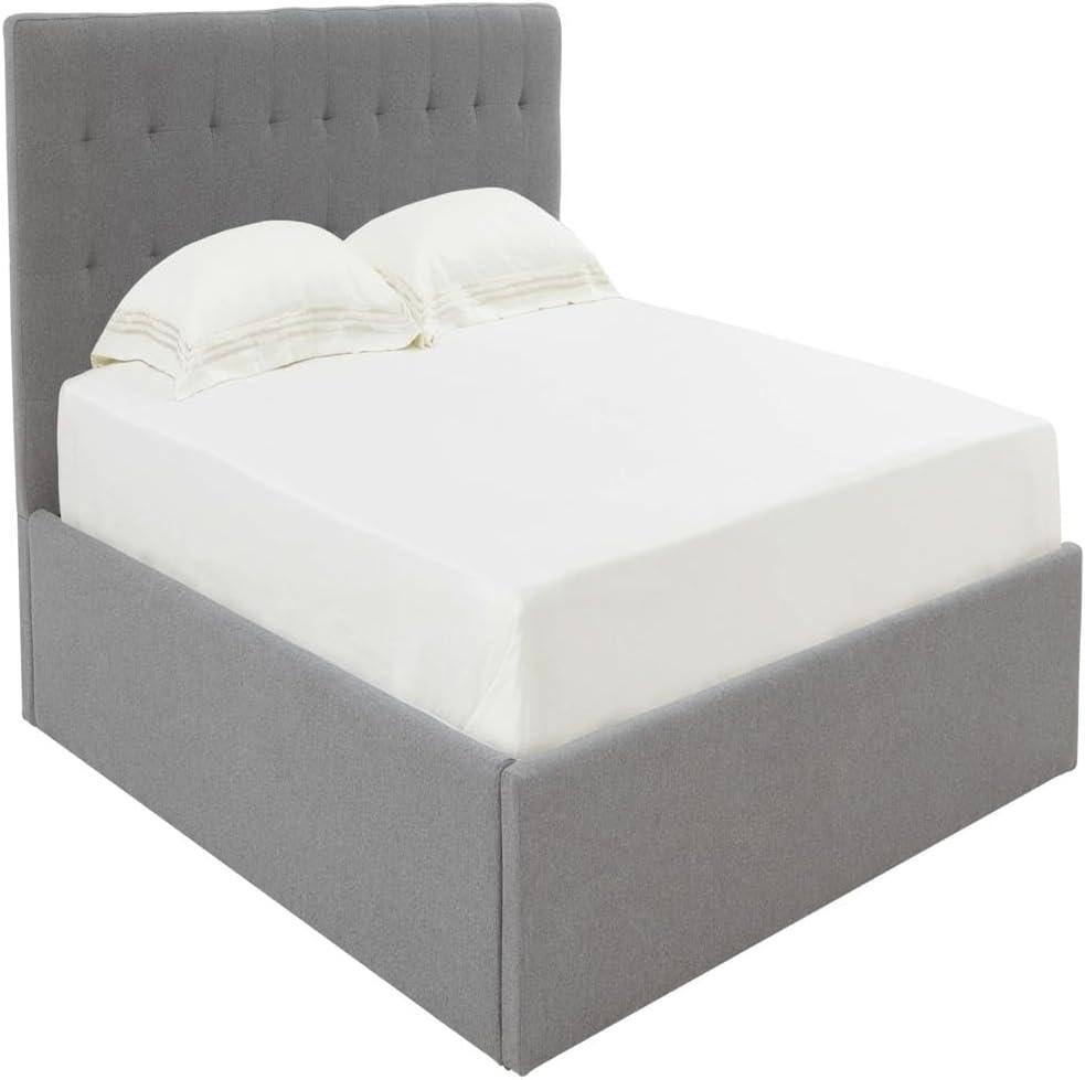 image:imageSAFAVIEH Couture Collection Rosita LowProfile Ivory Tufted Upholstered Queen Bed Ideal for Bedroom Guest RoomLight Grey K