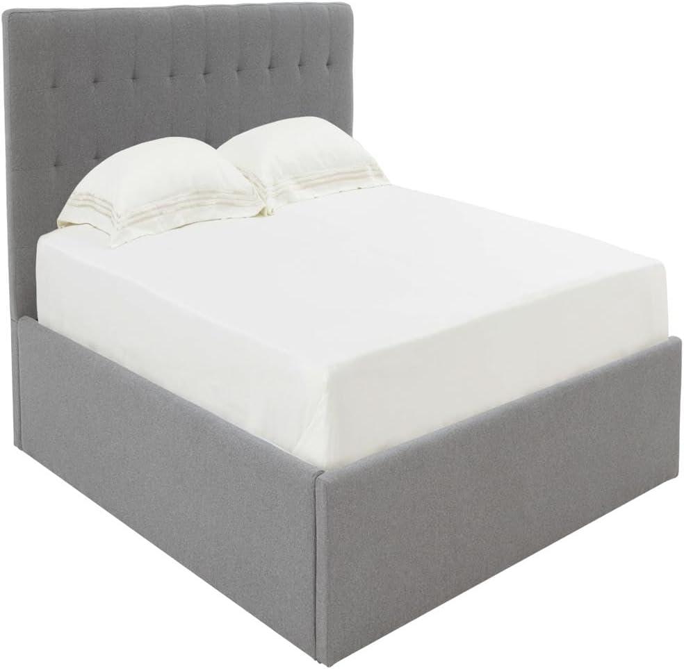 image:imageSAFAVIEH Couture Collection Rosita LowProfile Ivory Tufted Upholstered Queen Bed Ideal for Bedroom Guest RoomLight Grey K