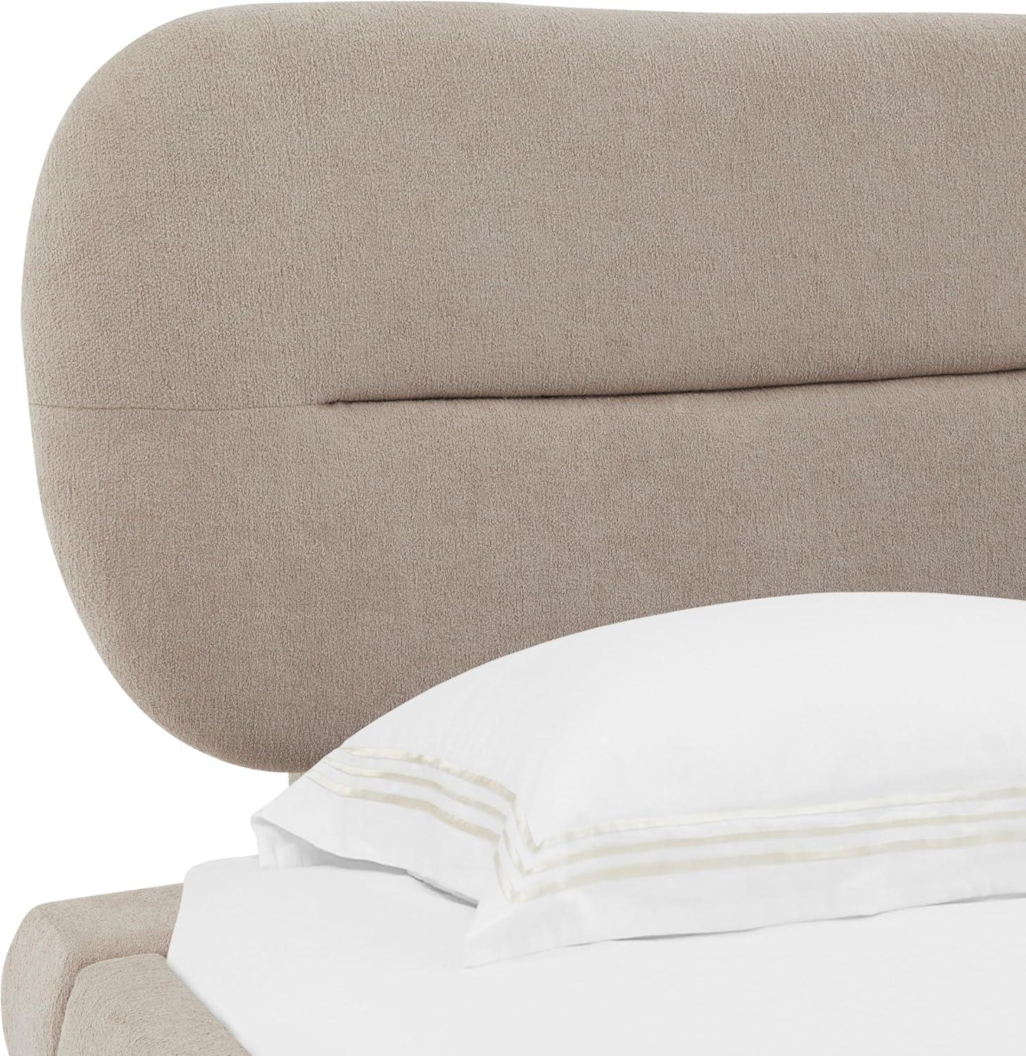 image:imageSAFAVIEH Couture Collection Thalia Cream Boucle King Size Bed with Oval HeadboardLight Brown