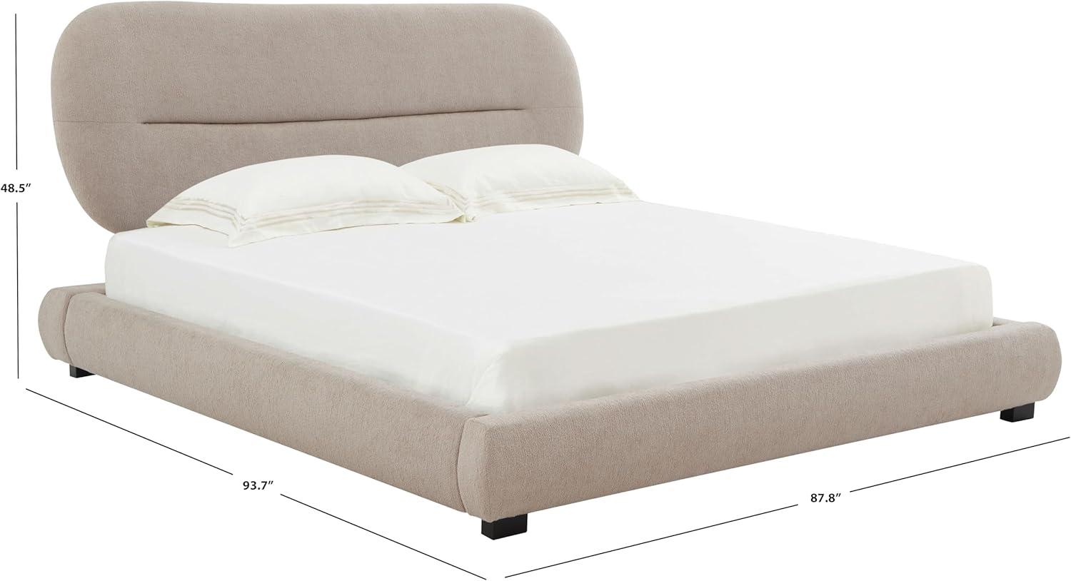 image:imageSAFAVIEH Couture Collection Thalia Cream Boucle King Size Bed with Oval HeadboardLight Brown