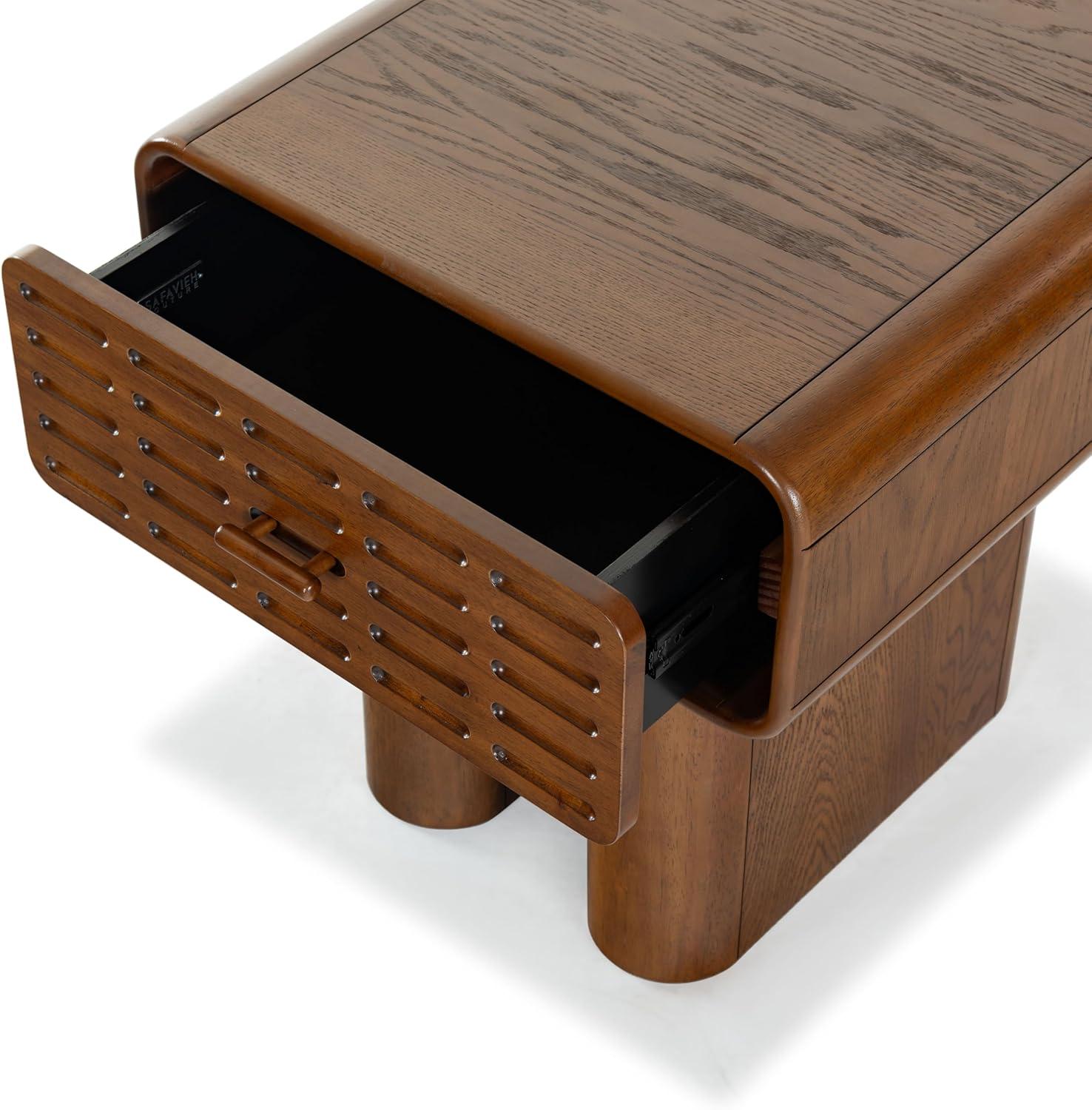 image:imageSAFAVIEH Couture Collection Torricelli MidCentury Modern 1Drawer Nightstand Bedside Accent TableMedium Oak