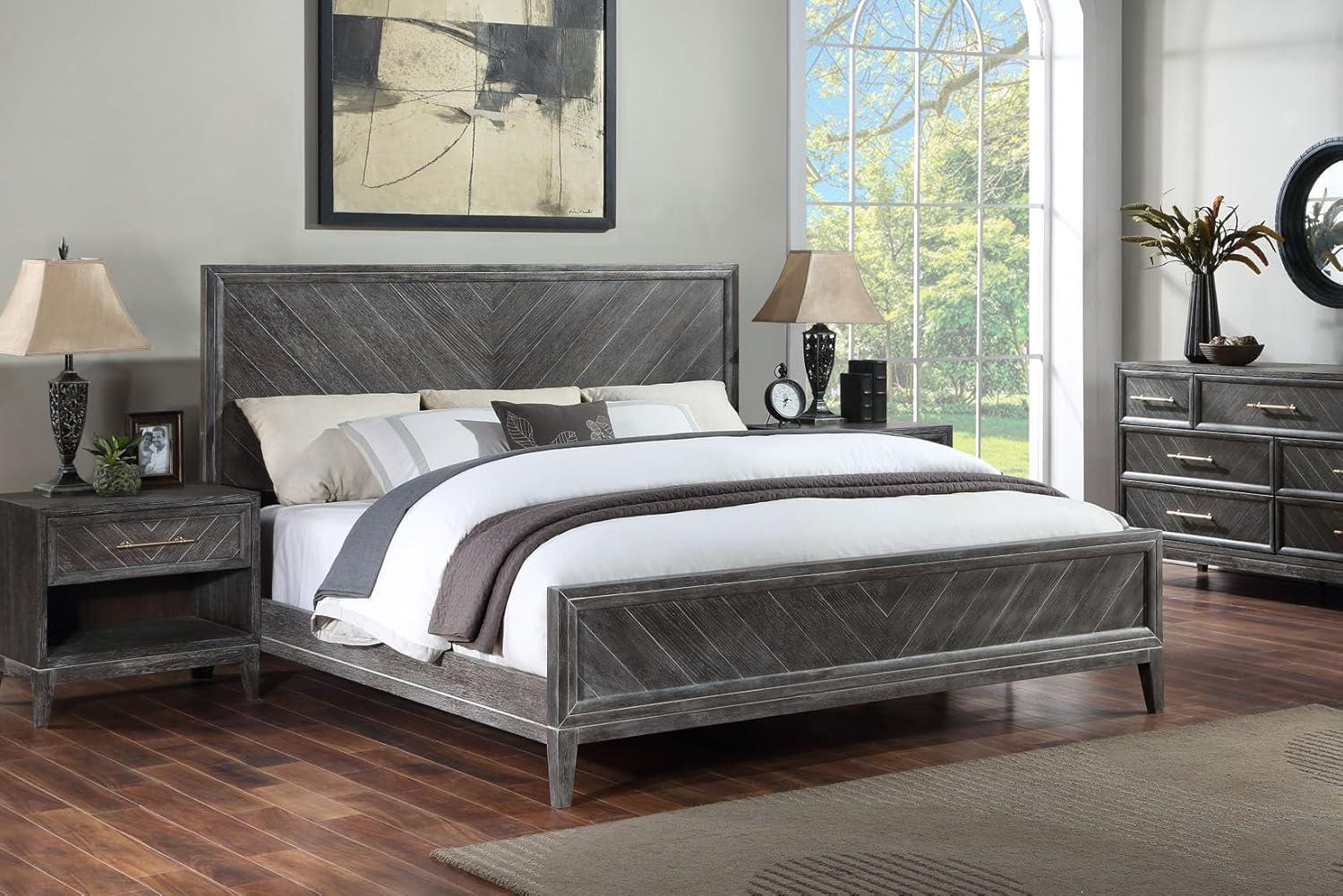 image:imageSAFAVIEH Couture Home Collection Almira Grey Wood Headboard No Box Spring Required Queen Bed SFV4116AQ2BXGrey