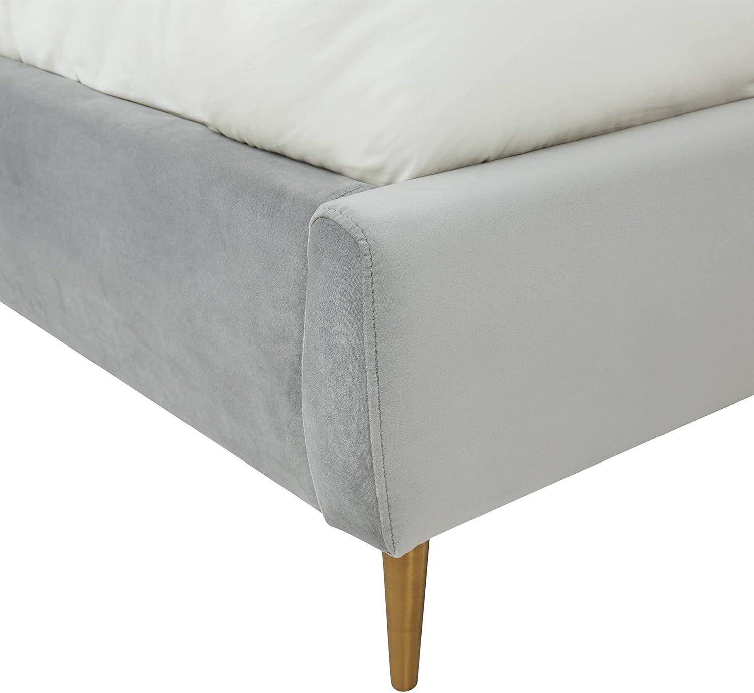 image:imageSAFAVIEH Couture Home Collection Rosabella Light Grey Velvet and Gold Channel Tufted Queen BedLight GreyGold