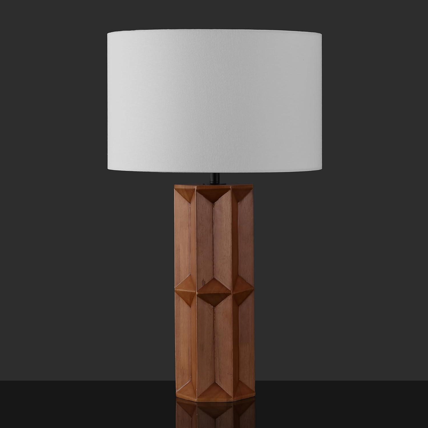 image:imageSAFAVIEH Couture Lighting Collection Ferdinand Walnut Wood Table Lamp with White Shade 29 Modern Bedside or Living Room Light Dimmable with LED Bulb CTL1099AWalnutWhite