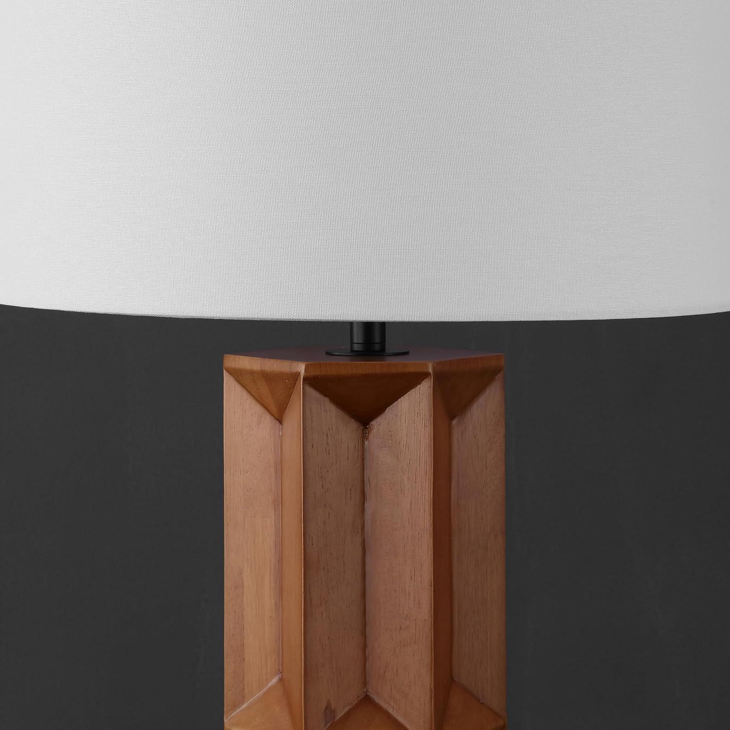 image:imageSAFAVIEH Couture Lighting Collection Ferdinand Walnut Wood Table Lamp with White Shade 29 Modern Bedside or Living Room Light Dimmable with LED Bulb CTL1099AWalnutWhite