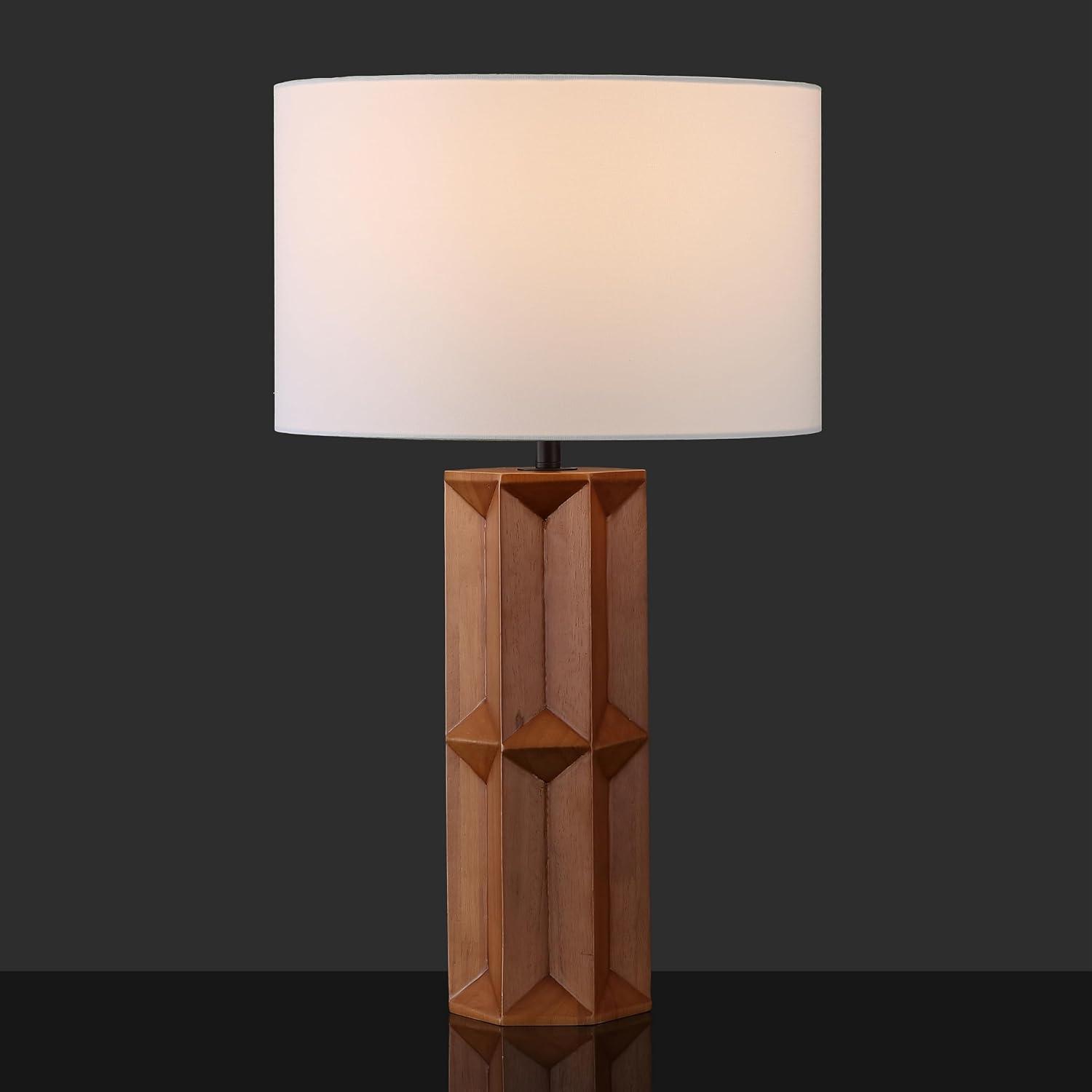 image:imageSAFAVIEH Couture Lighting Collection Ferdinand Walnut Wood Table Lamp with White Shade 29 Modern Bedside or Living Room Light Dimmable with LED Bulb CTL1099AWalnutWhite