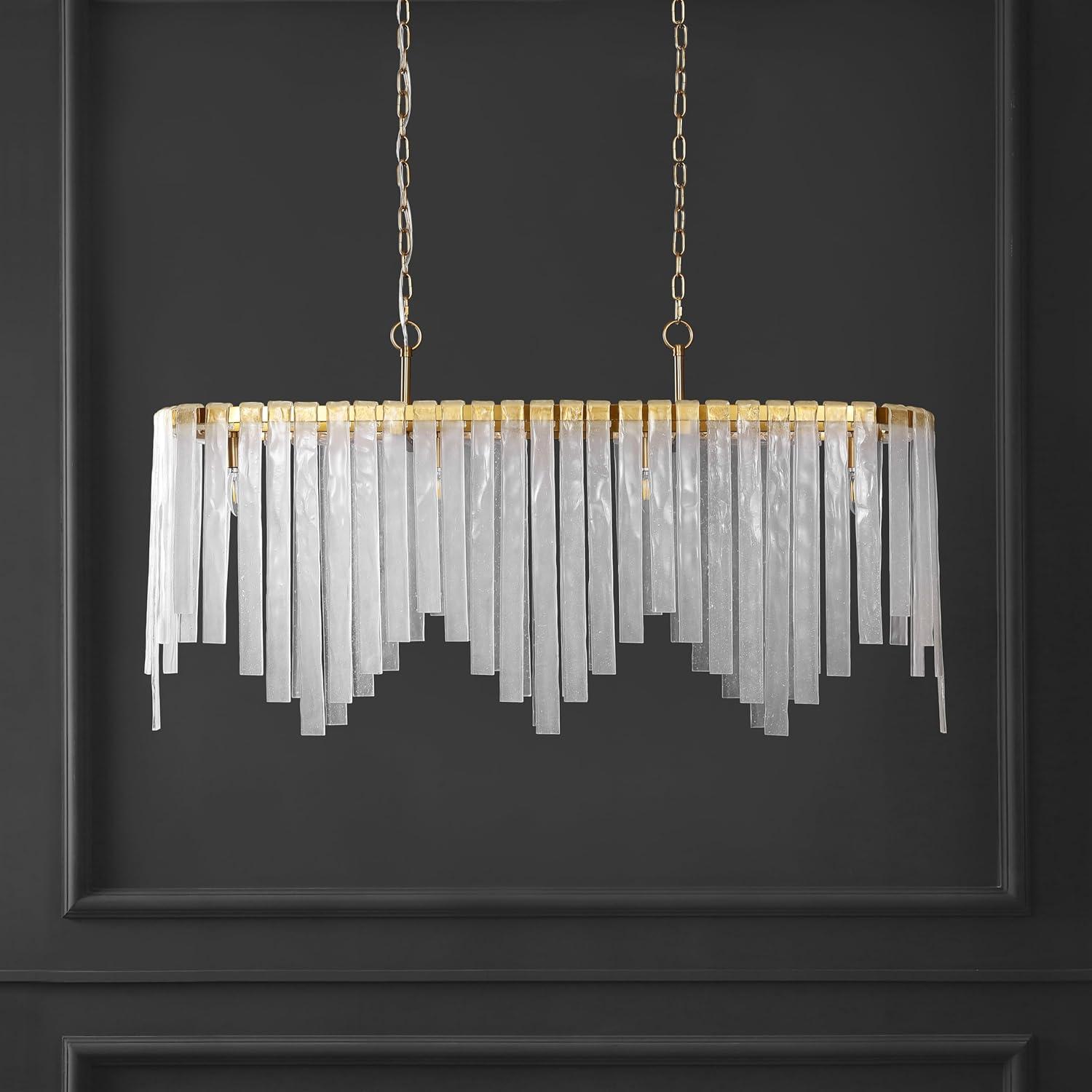 image:imageSAFAVIEH Couture Lighting Collection Rosalana Art Deco GoldClear Glass 7Light Hanging Adjustable Chandelier Light Fixture LED Bulbs Included
