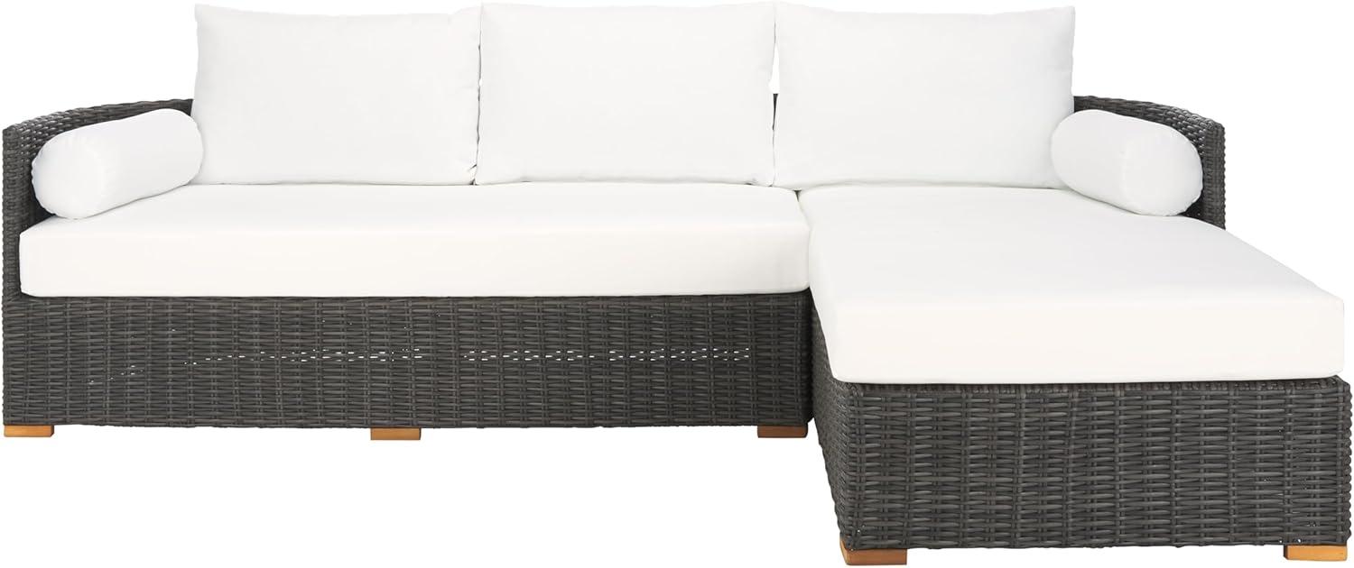 image:imageSAFAVIEH Couture Outdoor Collection Anguilla Dark GreyWhite Wicker Solid Wood Chaise Sofa Fully AssembledDark GreyWhite
