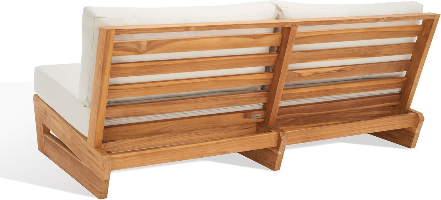 image:imageSAFAVIEH Couture Outdoor Collection Julianne NaturalBrown Teak Solid Wood Patio SofaNaturalBeige