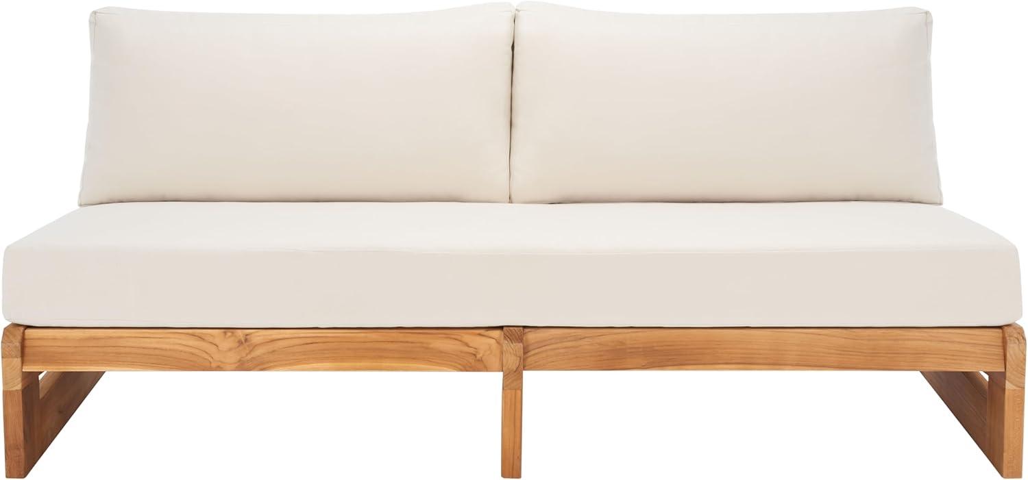 image:imageSAFAVIEH Couture Outdoor Collection Julianne NaturalBrown Teak Solid Wood Patio SofaNaturalBeige
