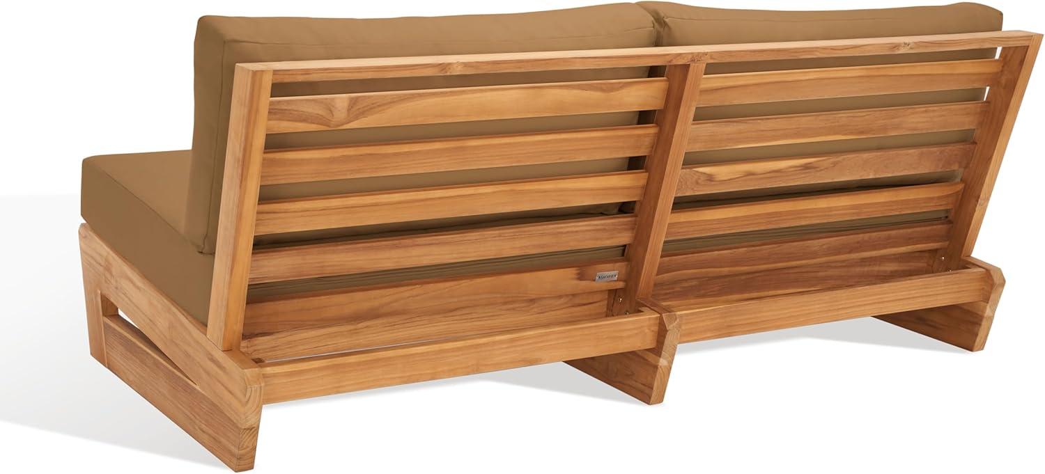 image:imageSAFAVIEH Couture Outdoor Collection Julianne NaturalBrown Teak Solid Wood Patio SofaNaturalBrown
