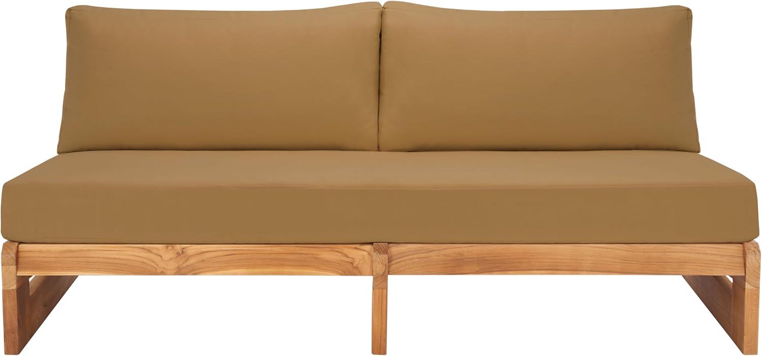 image:imageSAFAVIEH Couture Outdoor Collection Julianne NaturalBrown Teak Solid Wood Patio SofaNaturalBrown
