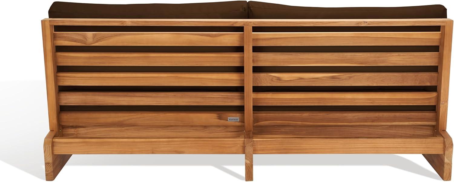 image:imageSAFAVIEH Couture Outdoor Collection Julianne NaturalBrown Teak Solid Wood Patio SofaNaturalDark Brown