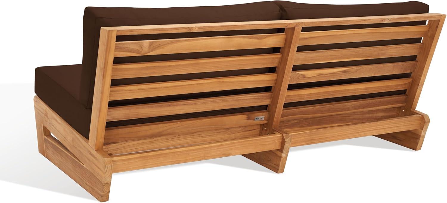 image:imageSAFAVIEH Couture Outdoor Collection Julianne NaturalBrown Teak Solid Wood Patio SofaNaturalDark Brown
