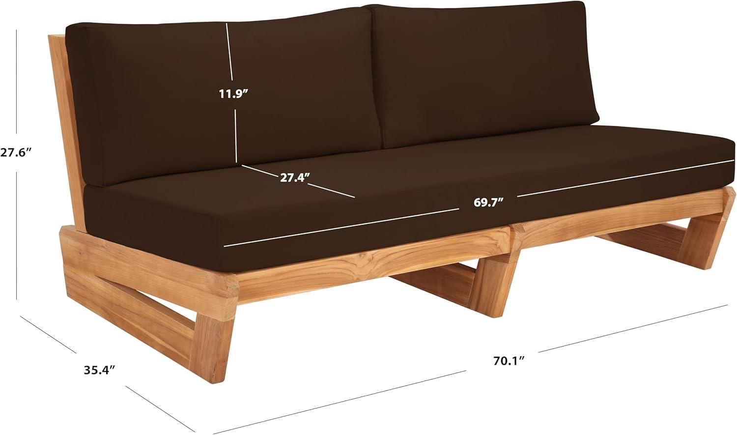 image:imageSAFAVIEH Couture Outdoor Collection Julianne NaturalBrown Teak Solid Wood Patio SofaNaturalDark Brown