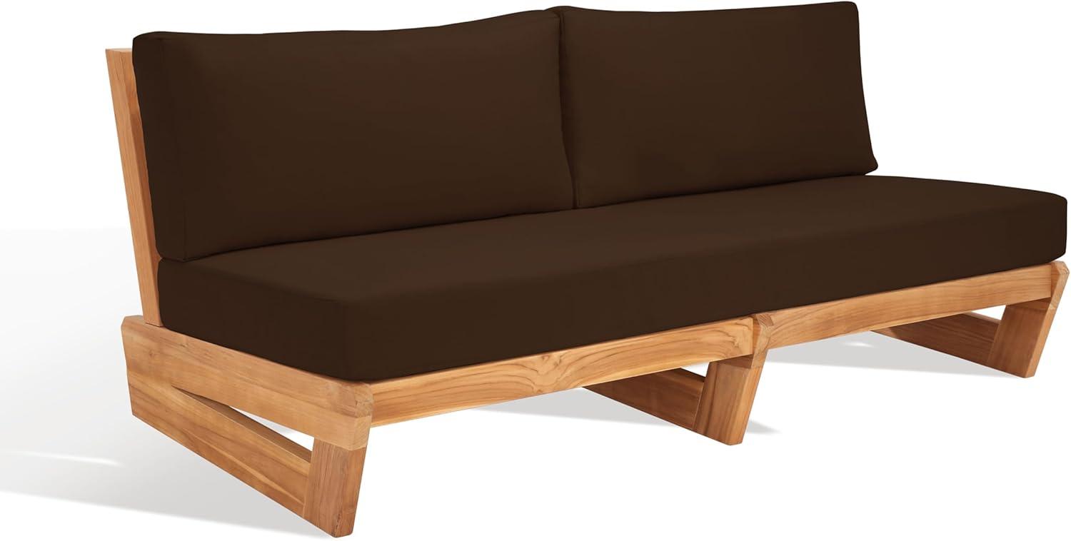 image:imageSAFAVIEH Couture Outdoor Collection Julianne NaturalBrown Teak Solid Wood Patio SofaNaturalDark Brown