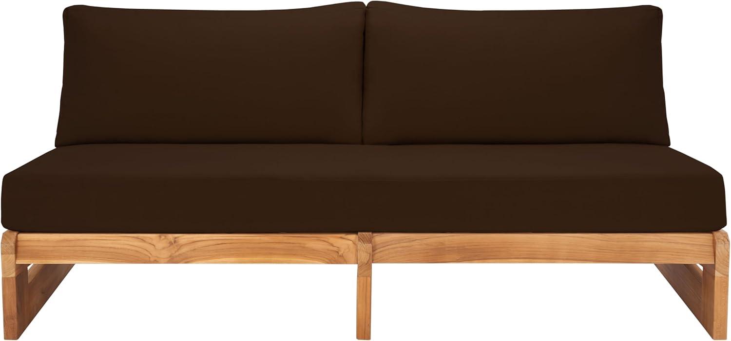 image:imageSAFAVIEH Couture Outdoor Collection Julianne NaturalBrown Teak Solid Wood Patio SofaNaturalDark Brown