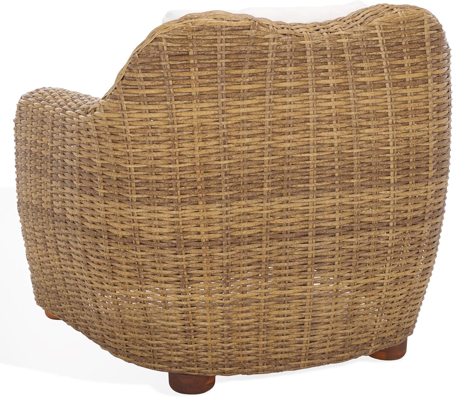 image:imageSAFAVIEH Couture Outdoor Collection Melbourne NaturalWhite Cushion Wicker Patio Accent Chair