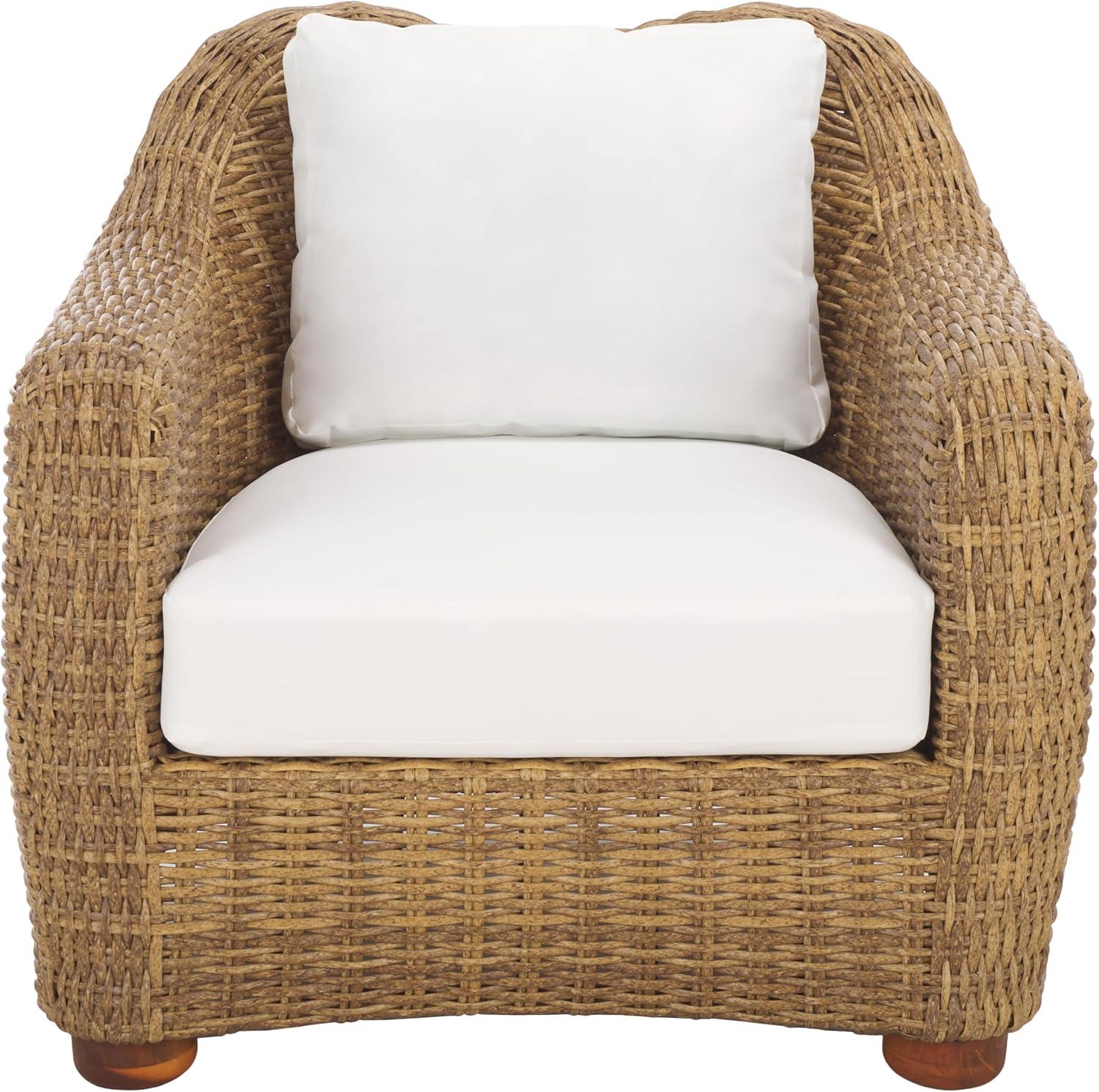 image:imageSAFAVIEH Couture Outdoor Collection Melbourne NaturalWhite Cushion Wicker Patio Accent Chair