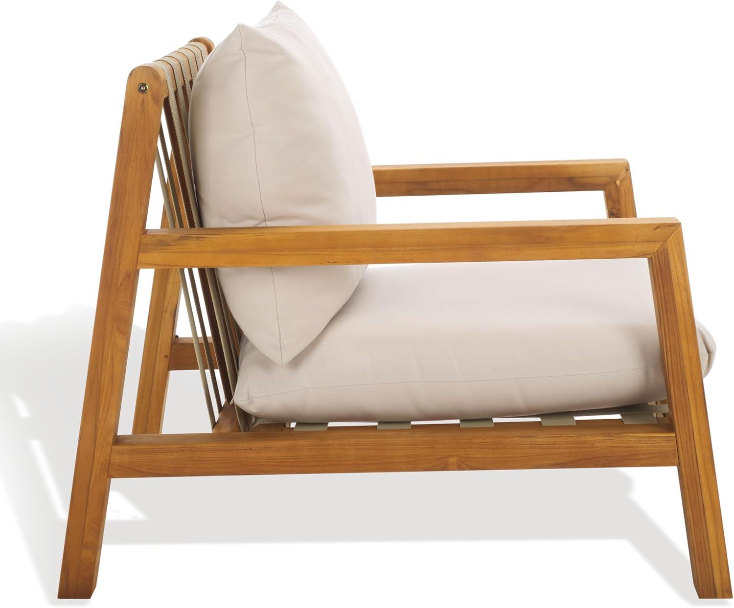 image:imageSAFAVIEH Couture Outdoor Collection Trinidad NaturalWhite Cushion Solid Teak Wood Patio Accent Chair