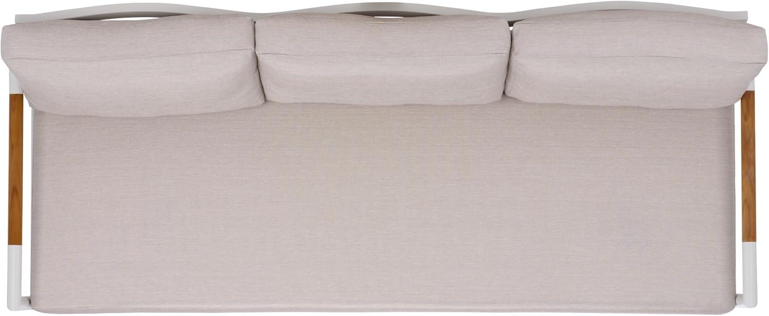 image:imageSAFAVIEH Couture Outdoor Patio Furniture Collection Chryssa 3Seater Sofa White Aluminum Frame with Natural Teak Wood Armrests amp Beige Cushions CPT4008AWhiteBeige