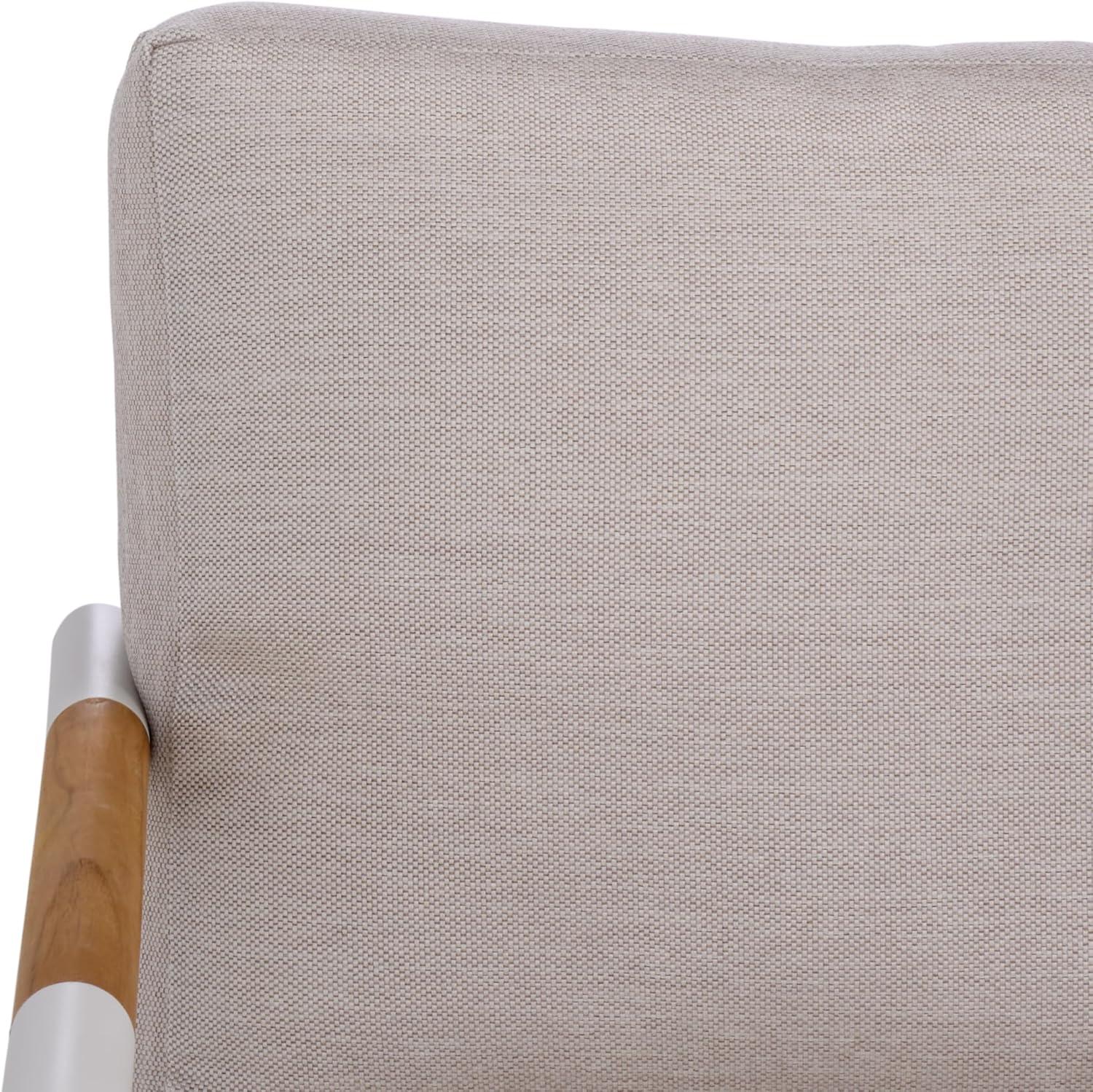 image:imageSAFAVIEH Couture Outdoor Patio Furniture Collection Chryssa 3Seater Sofa White Aluminum Frame with Natural Teak Wood Armrests amp Beige Cushions CPT4008AWhiteBeige