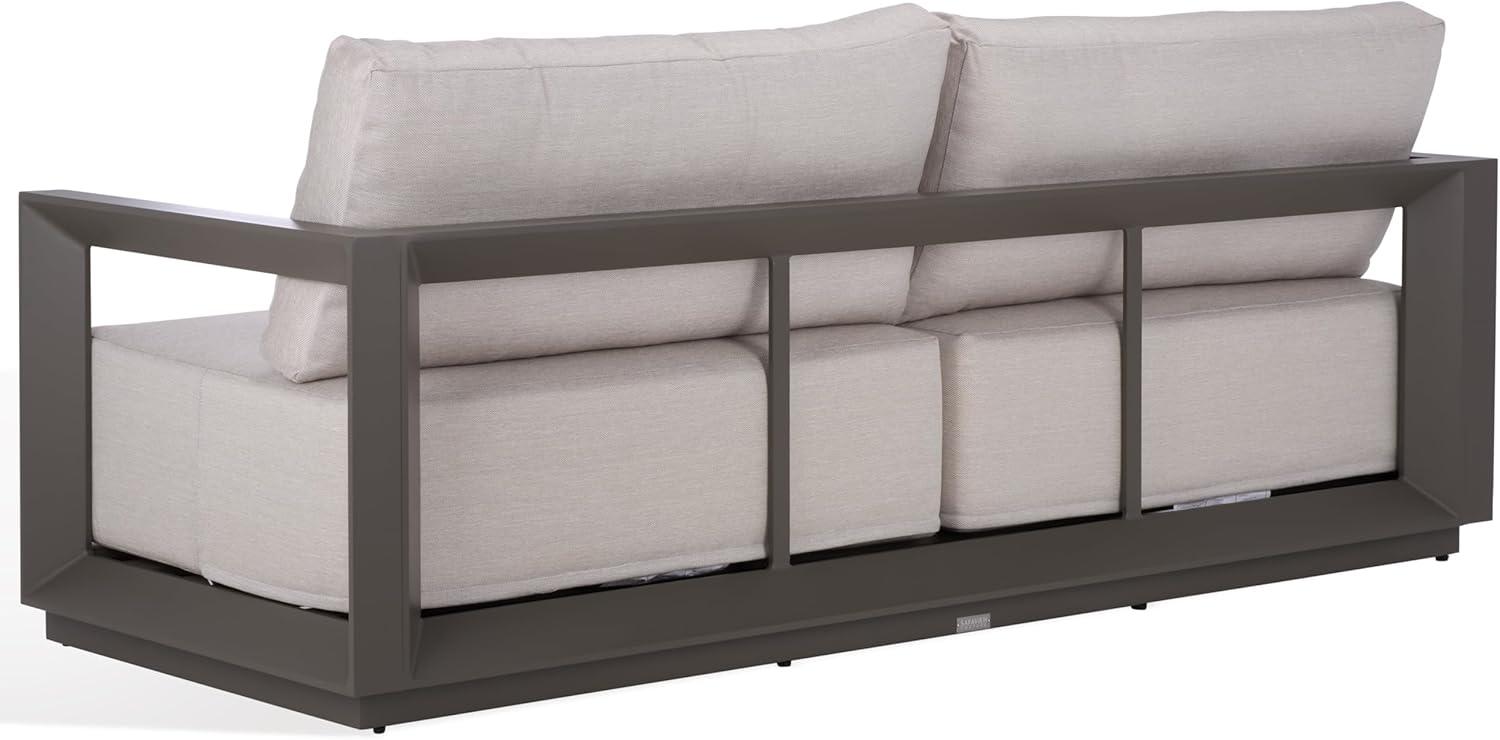 image:imageSAFAVIEH Couture Outdoor Patio Furniture Collection Donaldo 3Seater Sofa Dark Grey Aluminum Frame with Beige Cushions Fully Assembled CPT4011ADark GreyBeige