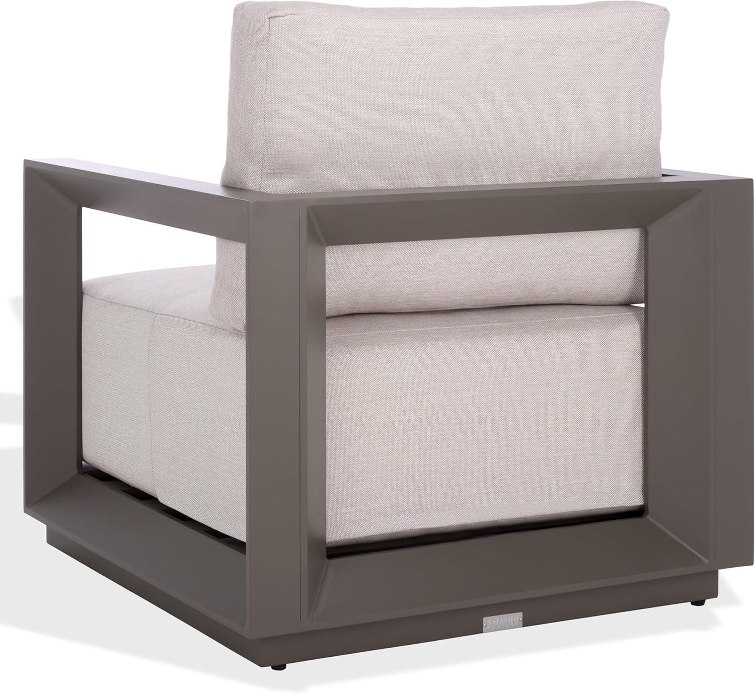 image:imageSAFAVIEH Couture Outdoor Patio Furniture Collection Donaldo Accent Chair Dark Grey Aluminum Frame with Beige Cushions Fully Assembled CPT4010ADark GreyBeige