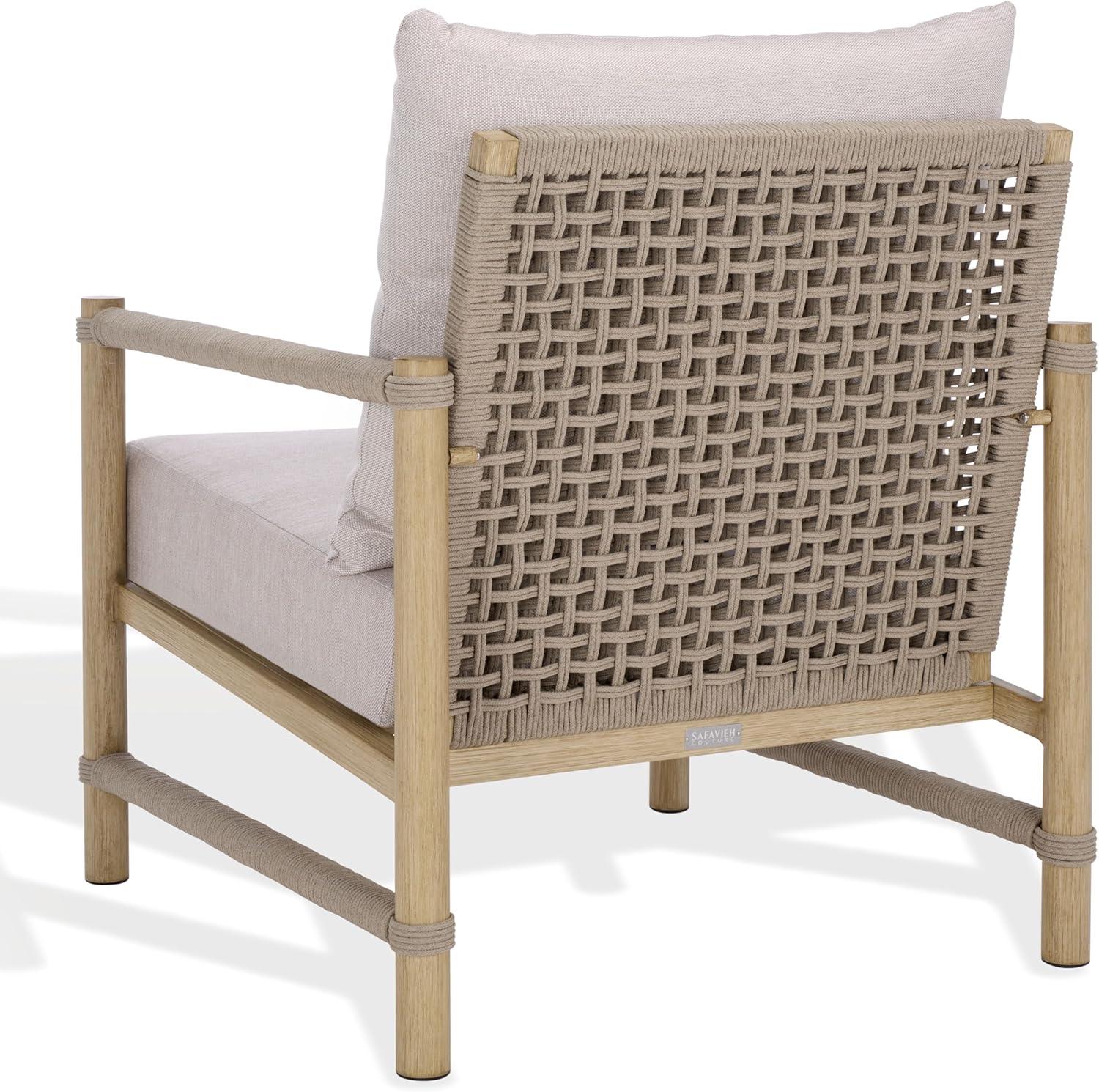 image:imageSAFAVIEH Couture Outdoor Patio Furniture Collection Dorianna Accent Chair Sand amp Beige Woven Rope and Removable Cushions CPT4004ASandBeige