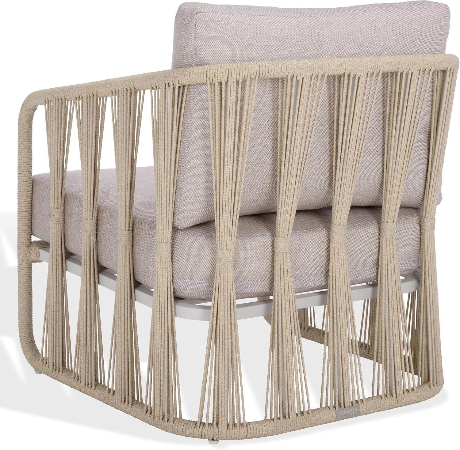 image:imageSAFAVIEH Couture Outdoor Patio Furniture Collection Franklyn Rope Accent Chair White Aluminum Frame with Beige Woven Rope amp Cushions Fully Assembled CPT4014AWhiteBeige