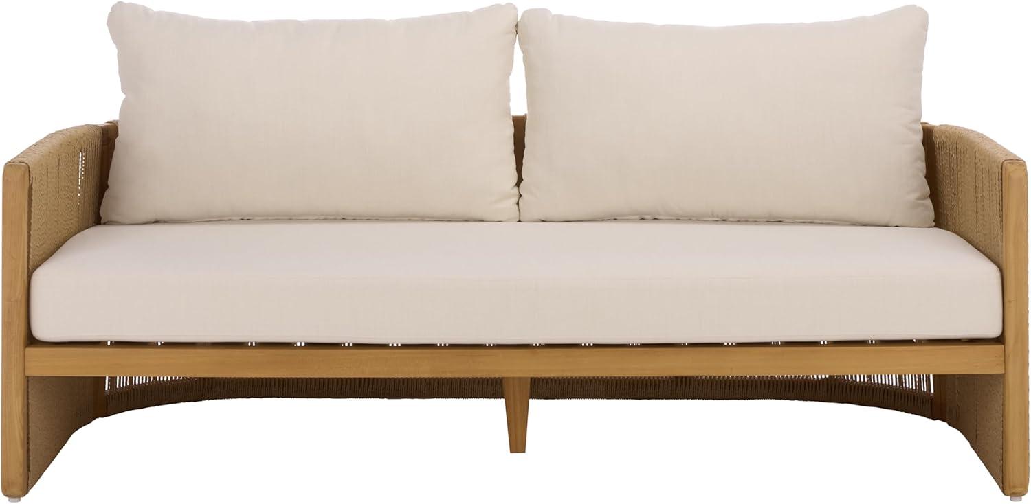image:imageSAFAVIEH Couture Outdoor Patio Furniture Collection Gale Natural amp Beige Teak amp Hyacinth Sofa Curved RopeWrapped Frame with Plush AllWeather Cushions CPT2014ANaturalBeige