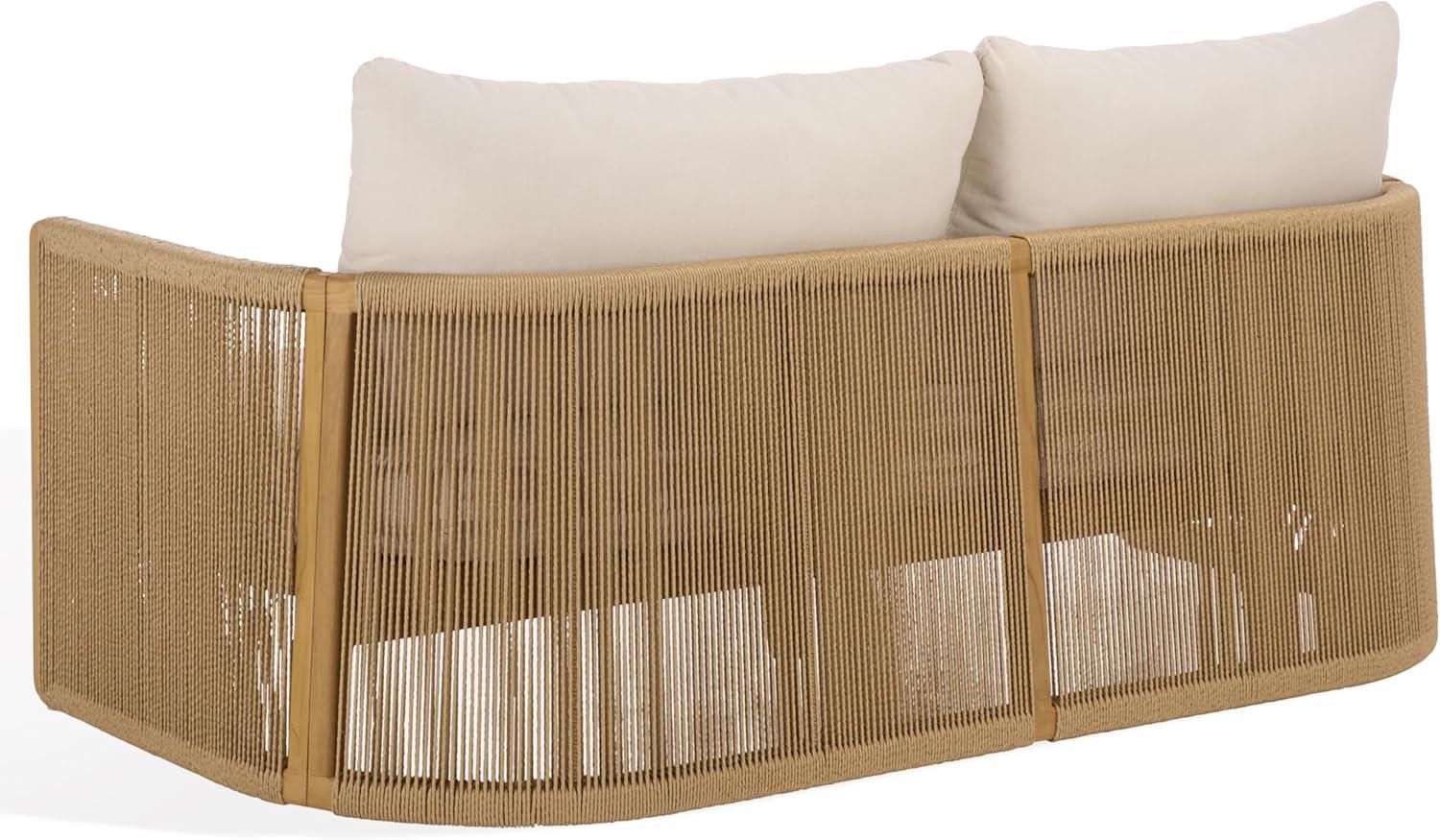 image:imageSAFAVIEH Couture Outdoor Patio Furniture Collection Gale Natural amp Beige Teak amp Hyacinth Sofa Curved RopeWrapped Frame with Plush AllWeather Cushions CPT2014ANaturalBeige