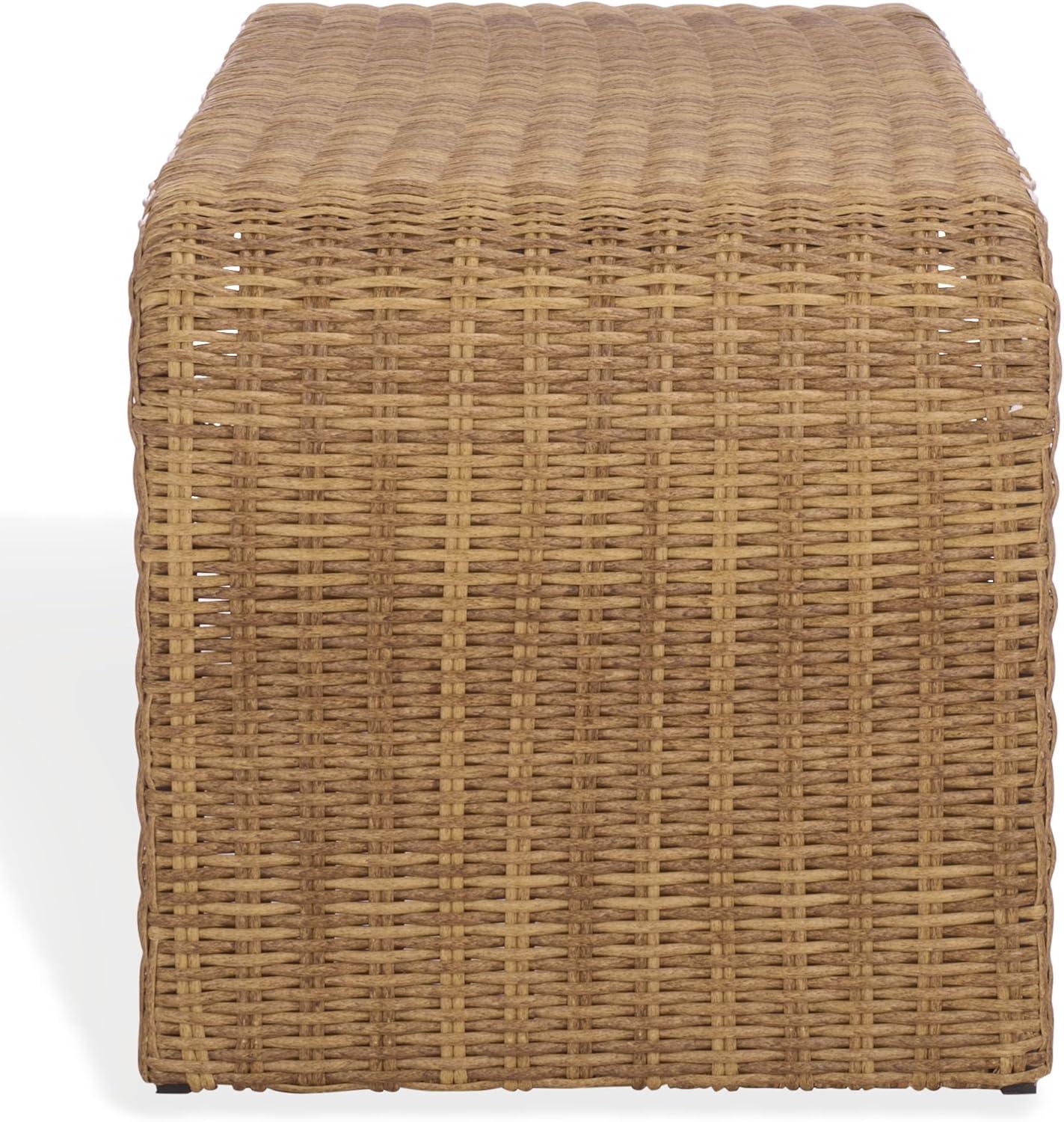 image:imageSAFAVIEH Couture Outdoor Patio Furniture Collection Lynsee Natural Wicker Patio Bench Handwoven Faux Rattan Fully Assembled CPT2113ANatural