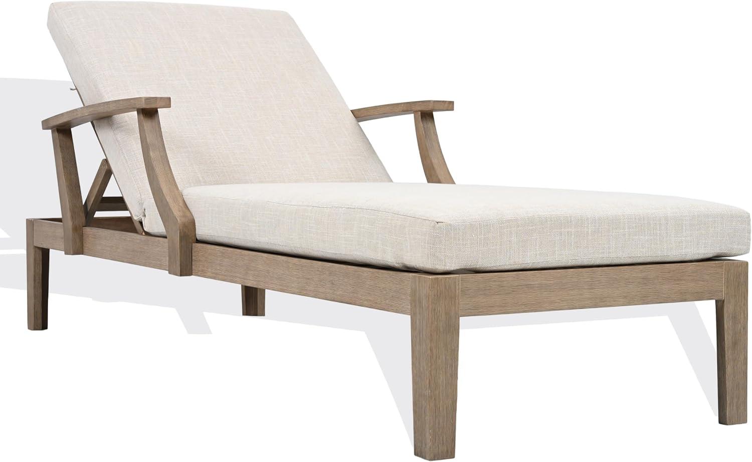 image:imageSAFAVIEH Couture Outdoor Patio Furniture Collection Martinique Chaise Lounge Chair Natural Teak Solid Wood with Removable White Cushions CPT1066HNaturalBeige
