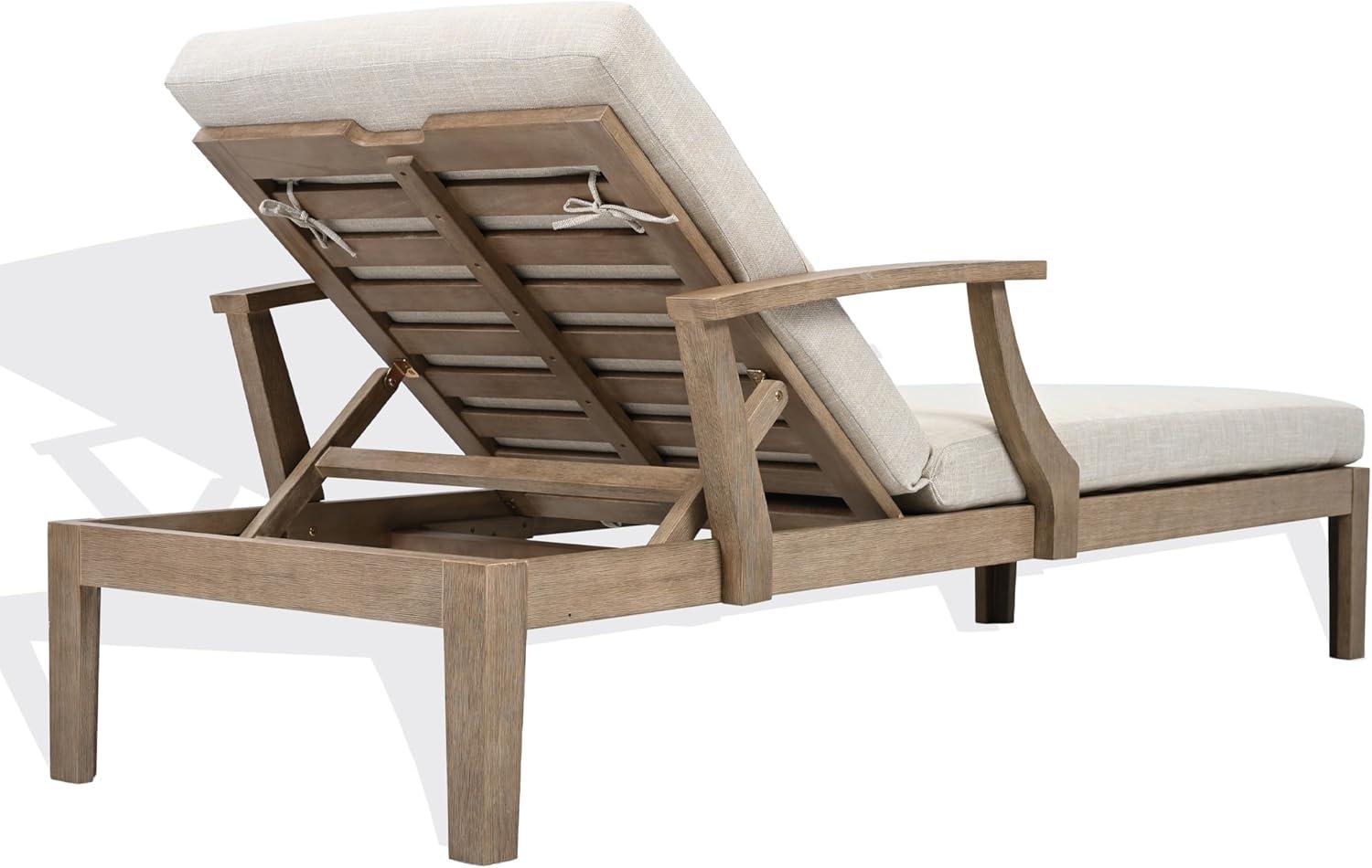 image:imageSAFAVIEH Couture Outdoor Patio Furniture Collection Martinique Chaise Lounge Chair Natural Teak Solid Wood with Removable White Cushions CPT1066HNaturalBeige