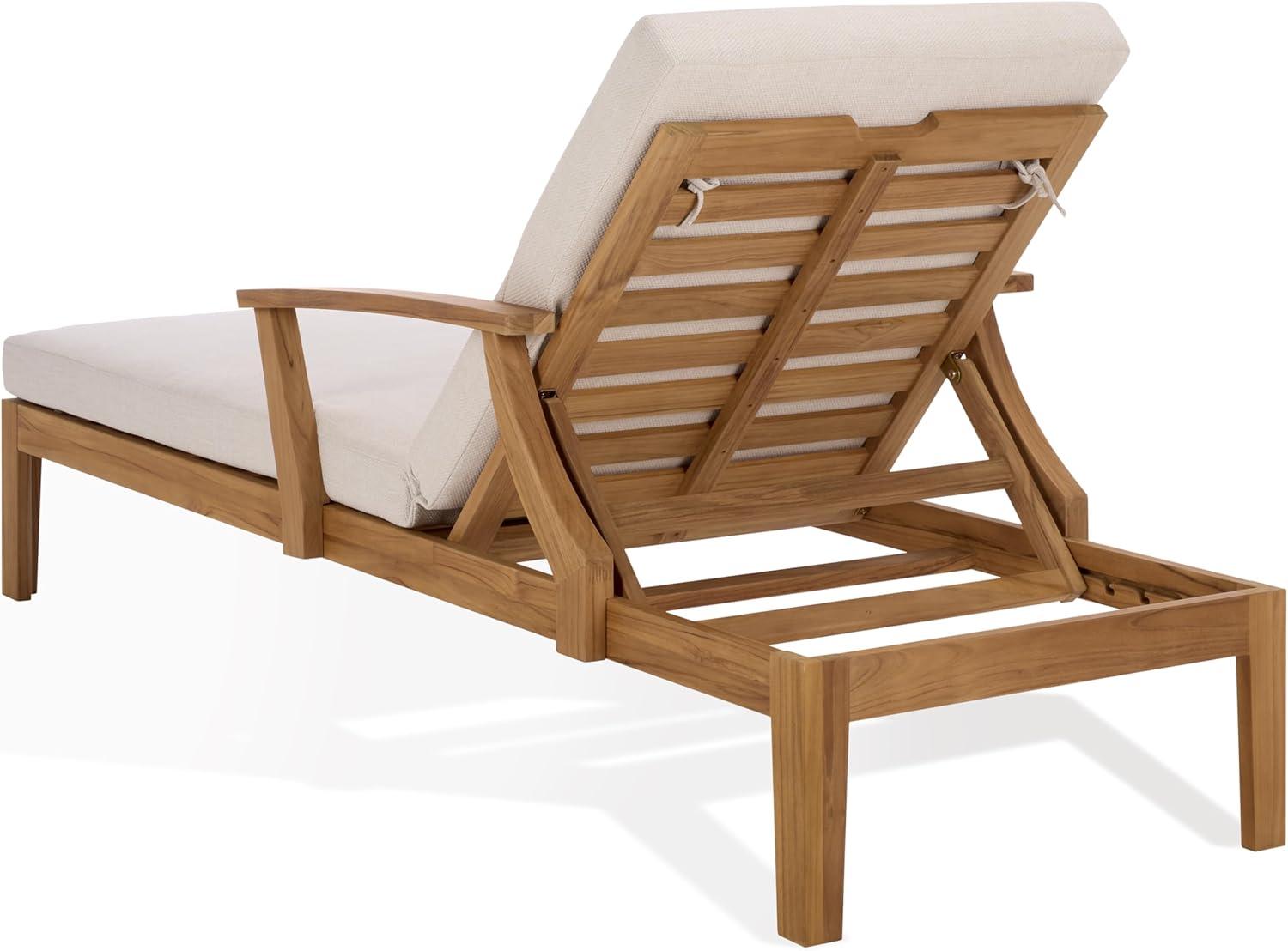 image:imageSAFAVIEH Couture Outdoor Patio Furniture Collection Martinique Chaise Lounge Chair Natural Teak Solid Wood with Removable White Cushions CPT1066HWhiteNatural Teak