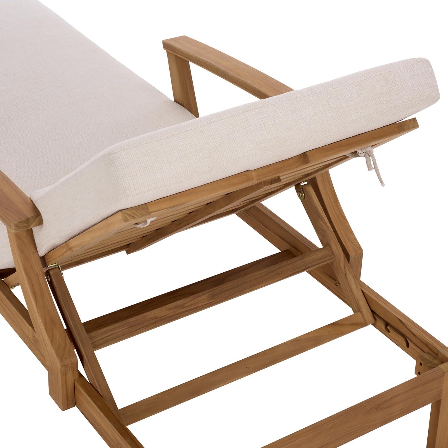 image:imageSAFAVIEH Couture Outdoor Patio Furniture Collection Martinique Chaise Lounge Chair Natural Teak Solid Wood with Removable White Cushions CPT1066HWhiteNatural Teak