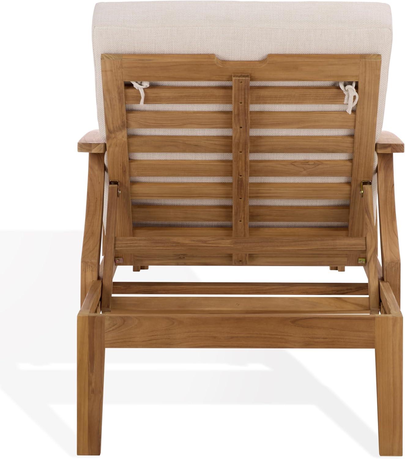 image:imageSAFAVIEH Couture Outdoor Patio Furniture Collection Martinique Chaise Lounge Chair Natural Teak Solid Wood with Removable White Cushions CPT1066HWhiteNatural Teak