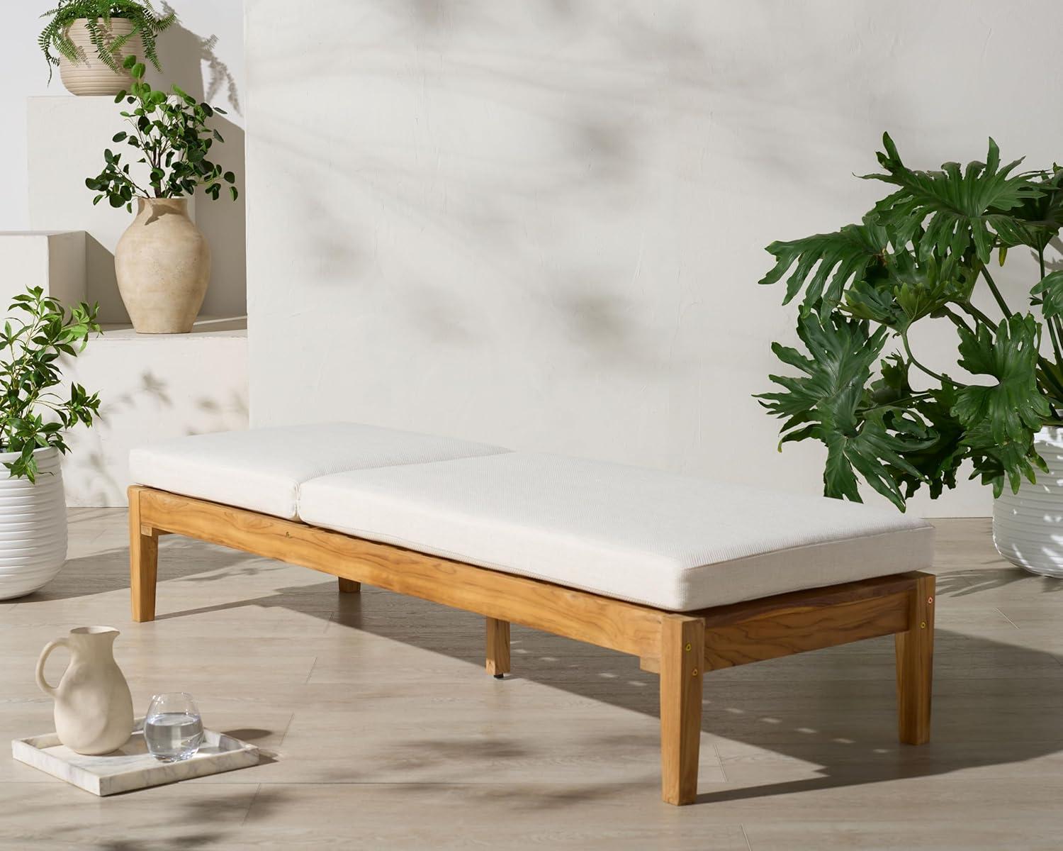 image:imageSAFAVIEH Couture Outdoor Patio Furniture Collection Montclair Natural Teak Chaise Lounge with White Cushions Adjustable Recliner CPT1067WhiteNatural Teak