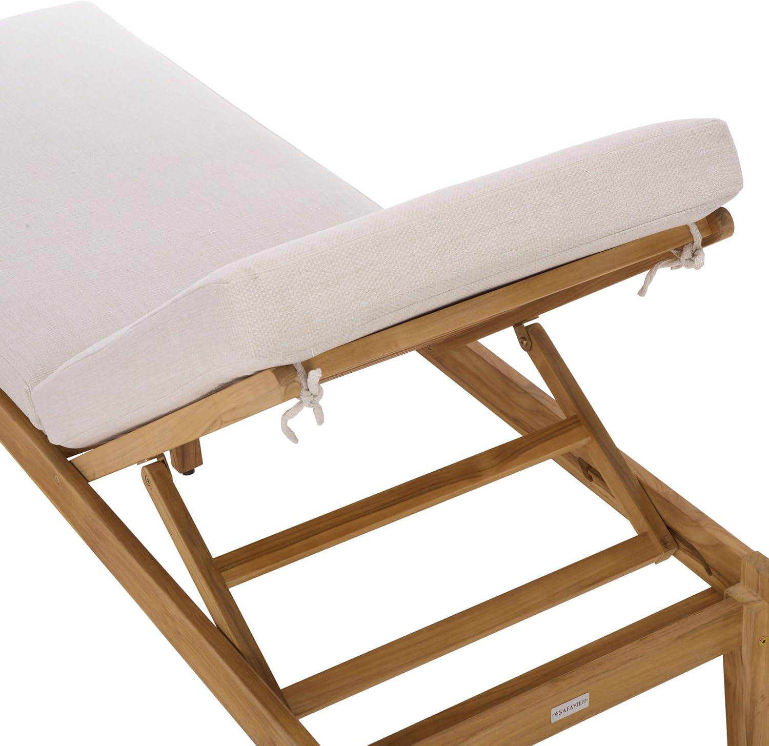 image:imageSAFAVIEH Couture Outdoor Patio Furniture Collection Montclair Natural Teak Chaise Lounge with White Cushions Adjustable Recliner CPT1067WhiteNatural Teak