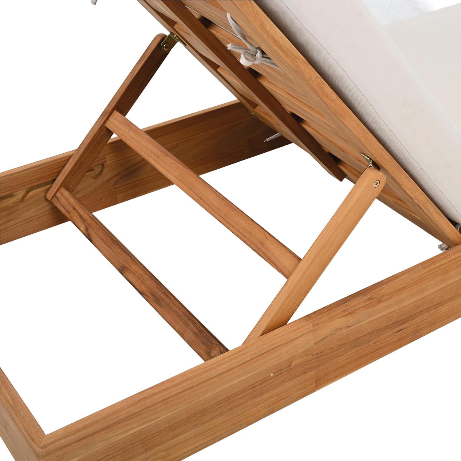 image:imageSAFAVIEH Couture Outdoor Patio Furniture Collection Montford Brazilian Teak Chaise Lounge with Beige Cushions Adjustable Backrest CPT1065Natural TeakBeige