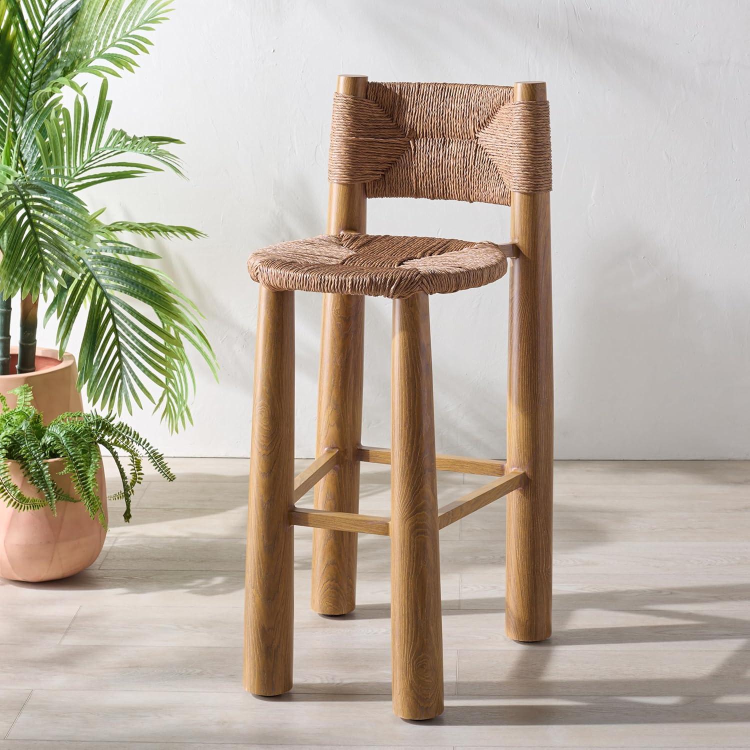 image:imageSAFAVIEH Couture Outdoor Patio Furniture Collection Romona Tropical Bar Stool Natural Brown with Round Woven Seat Fully Assembled CPT4003ANatural