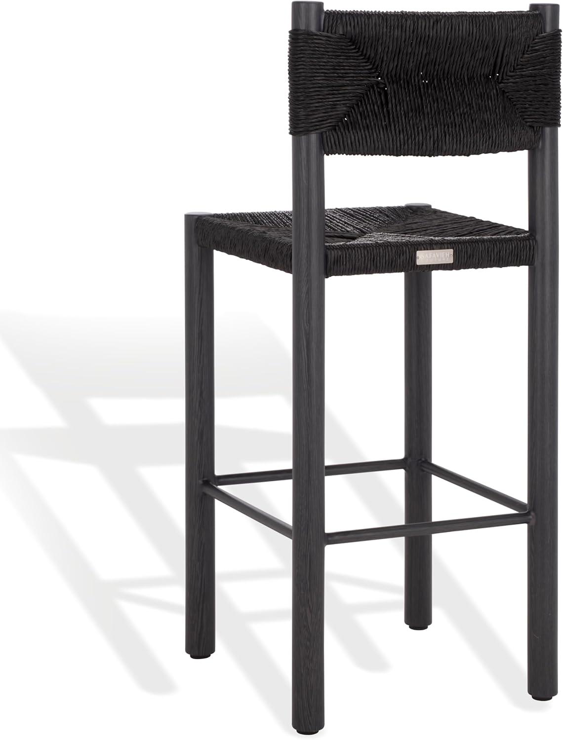 image:imageSAFAVIEH Couture Outdoor Patio Furniture Collection Romona Tropical Bar Stool Set of 2 Black Woven Rattan Design 30Inch Fully Assembled CPT4001ABlack
