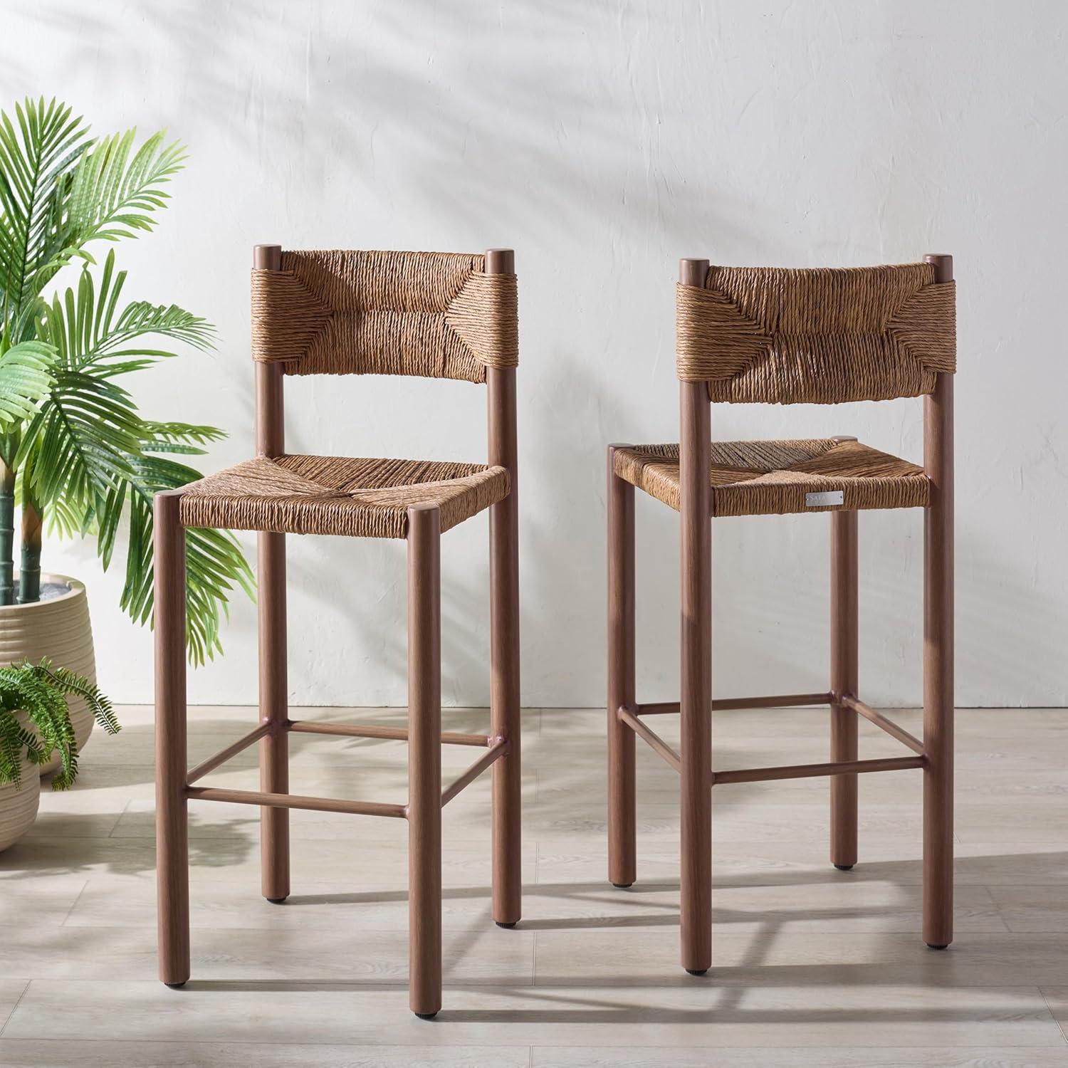 image:imageSAFAVIEH Couture Outdoor Patio Furniture Collection Romona Tropical Bar Stool Set of 2 Black Woven Rattan Design 30Inch Fully Assembled CPT4001ABrown